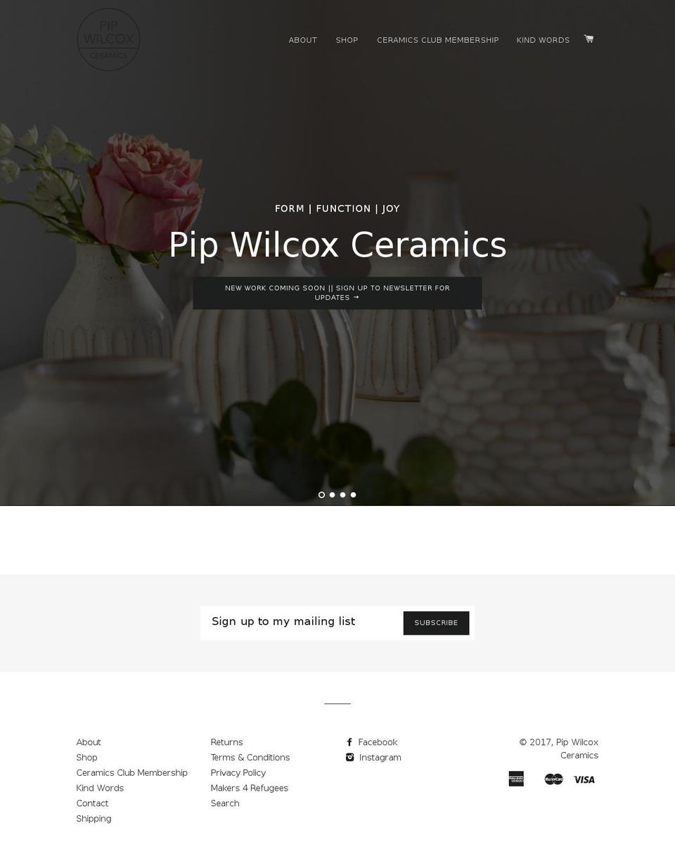 pipwilcoxceramics.com shopify website screenshot