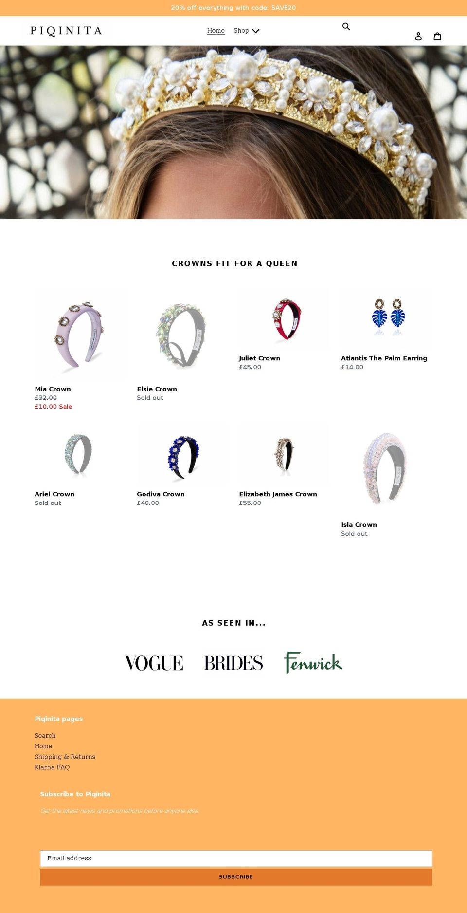 piqinita.co.uk shopify website screenshot
