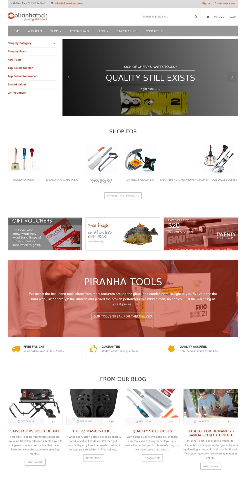 qrack Shopify theme site example piranhatools.co.nz