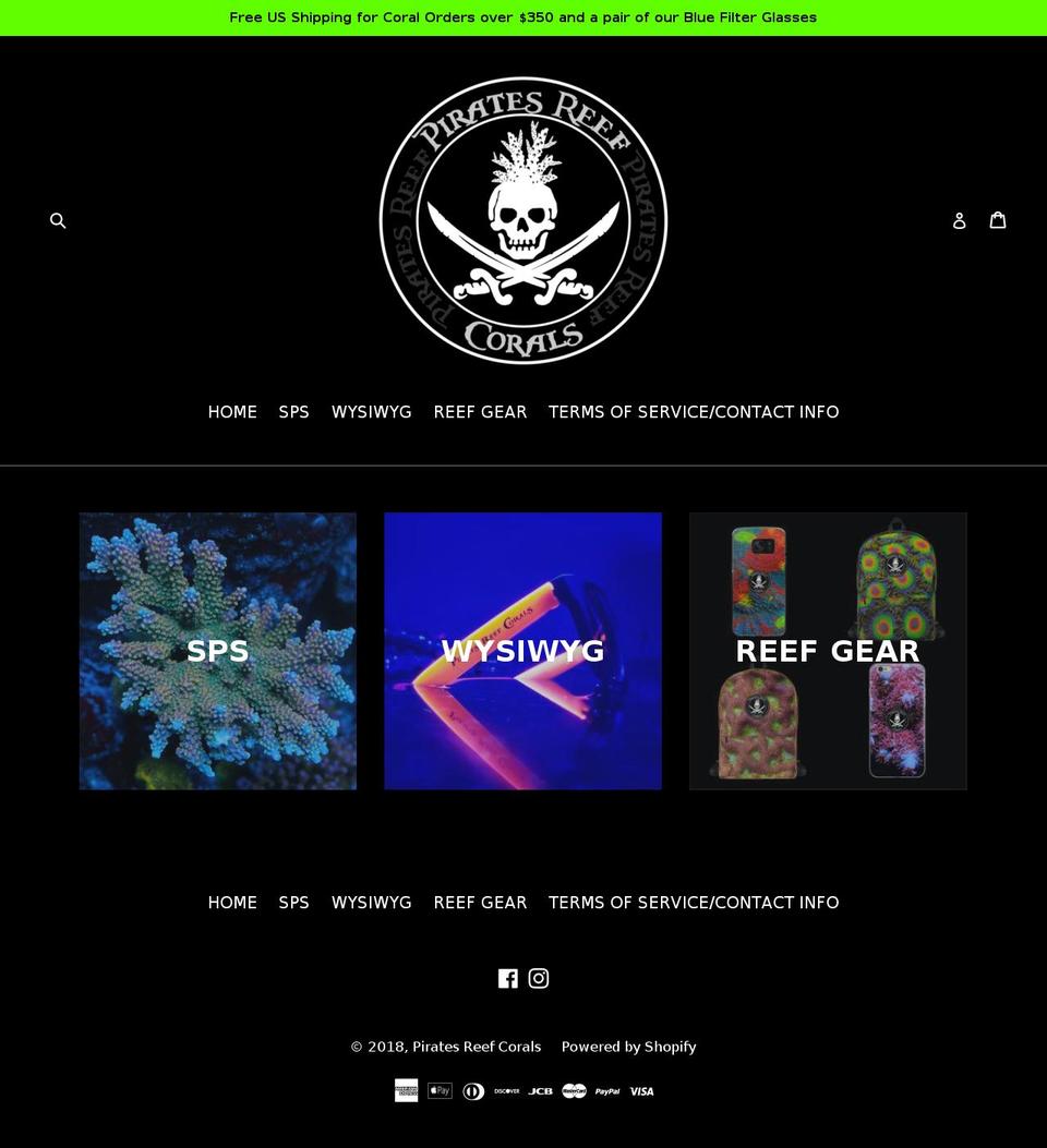 piratesreefcorals.com shopify website screenshot