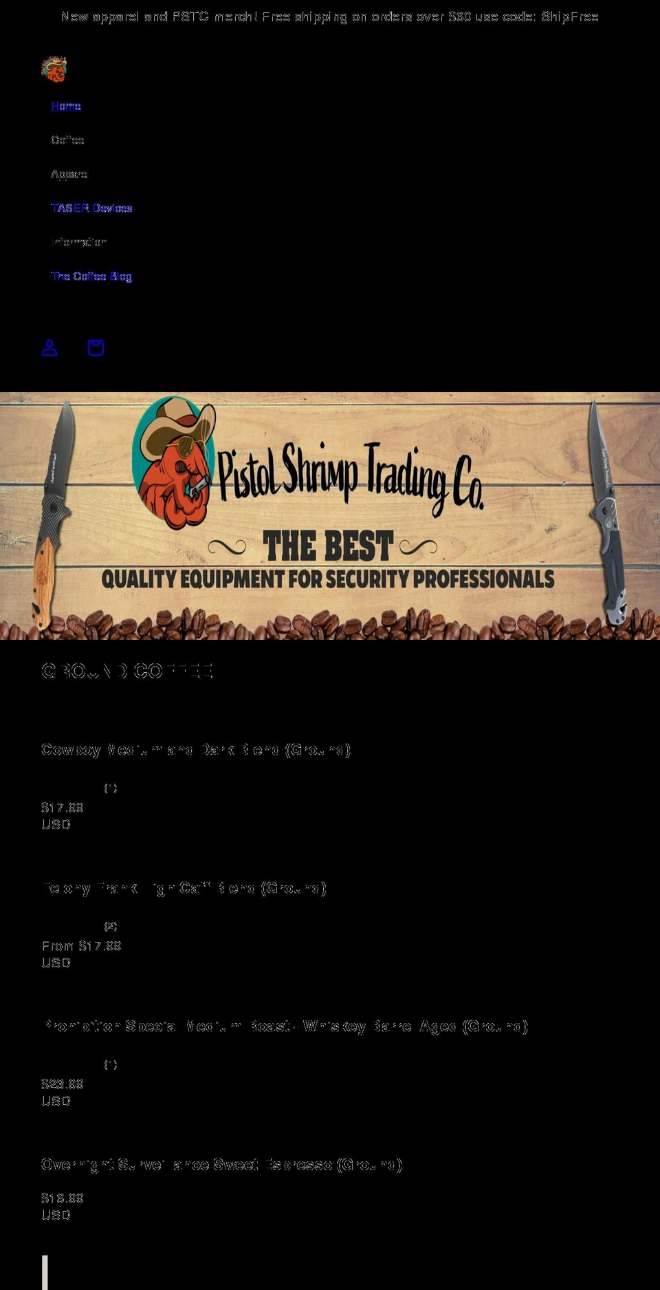 Pistol Shrimp Trading Theme Shopify theme site example pistolshrimptrading.com