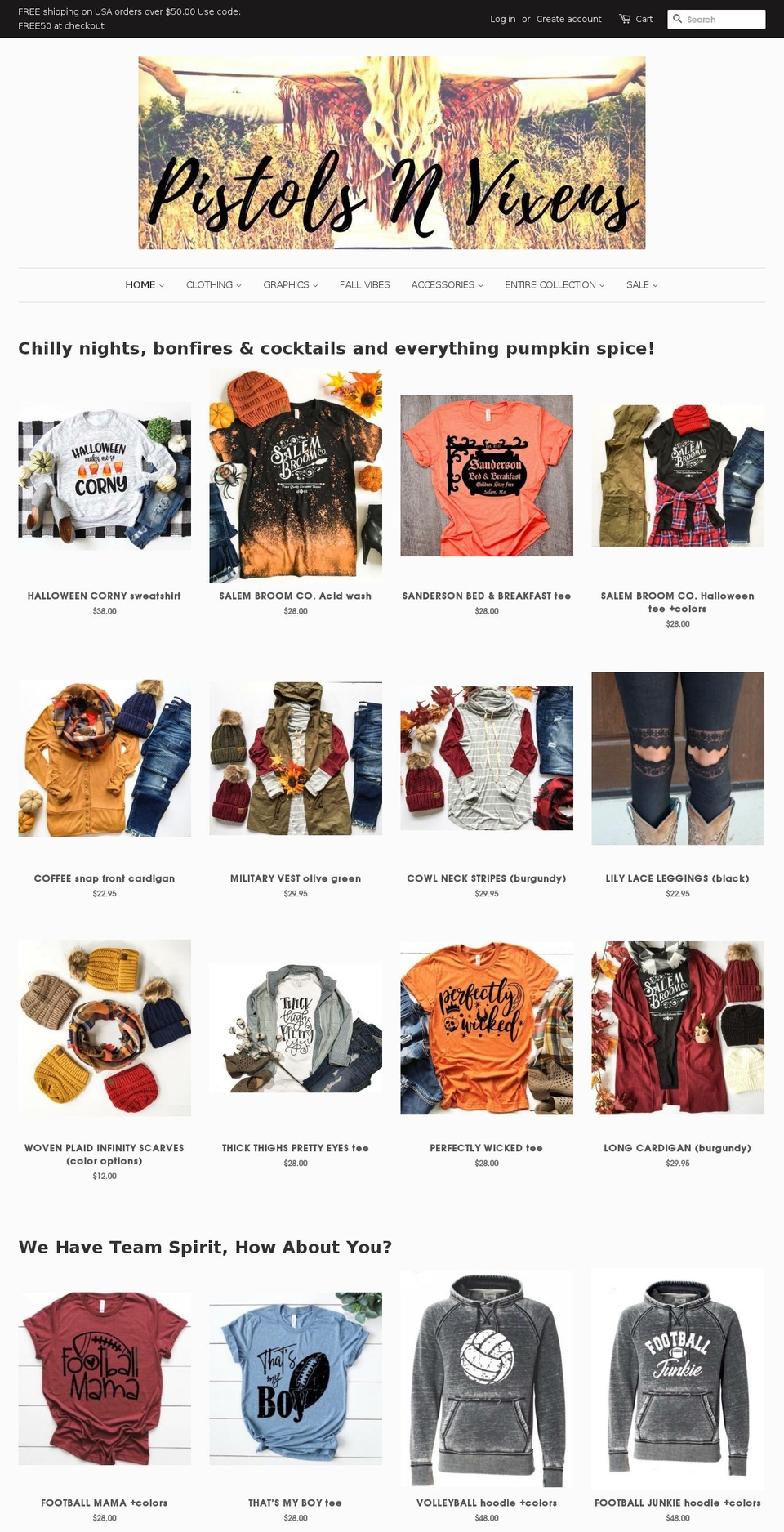 pistolsnvixens.com shopify website screenshot