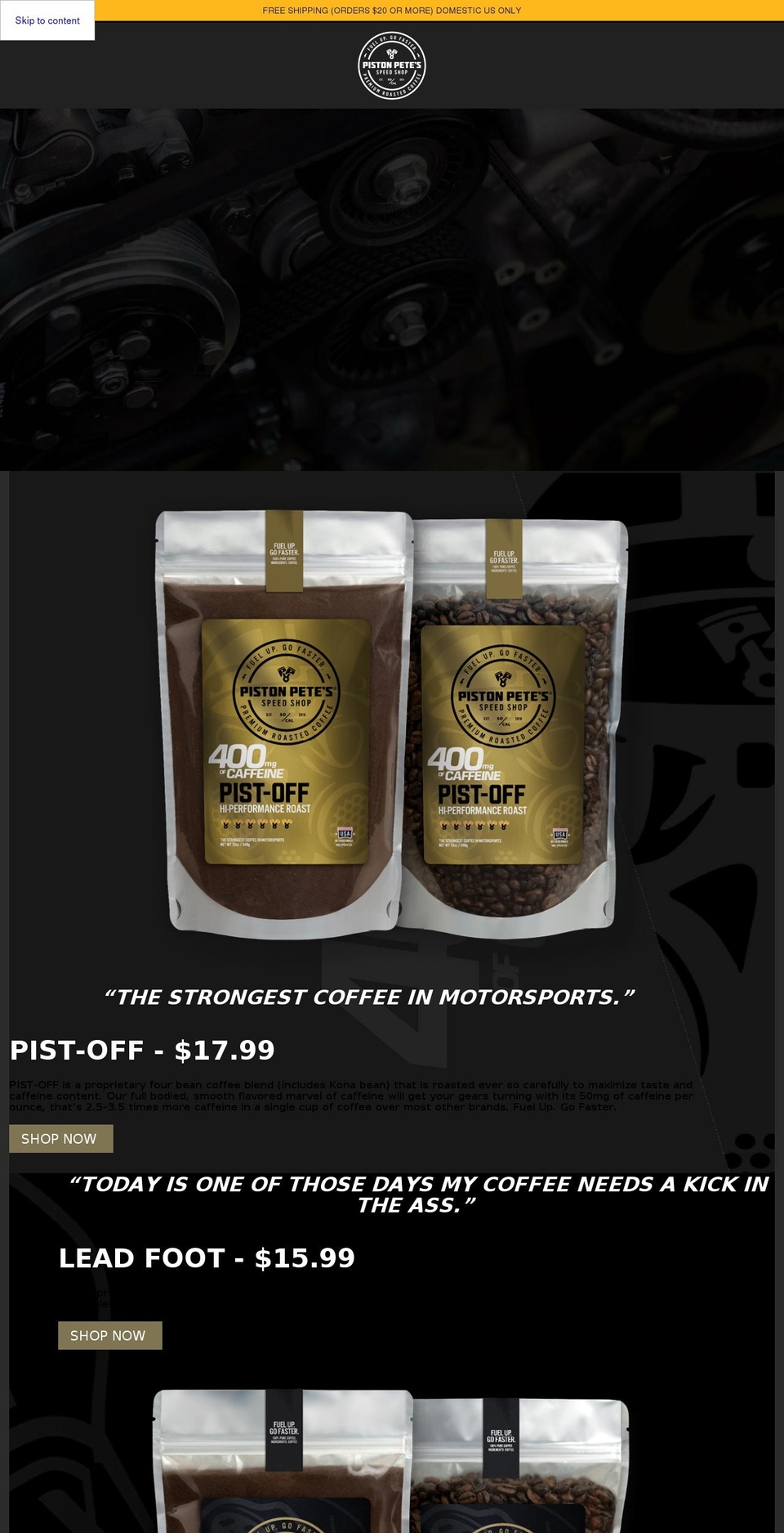 Coffee Shopify theme site example pistonpetes.com