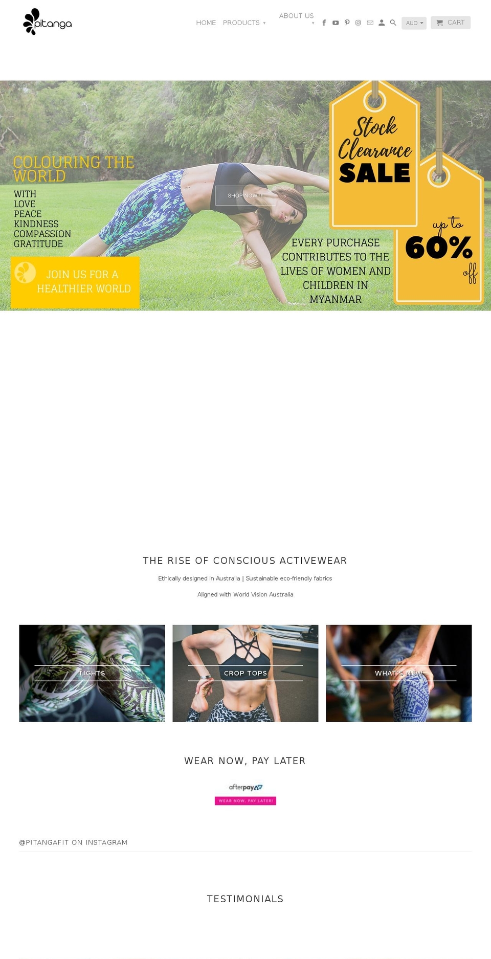 pitangaactivewear.com — Shopify storefront screenshot