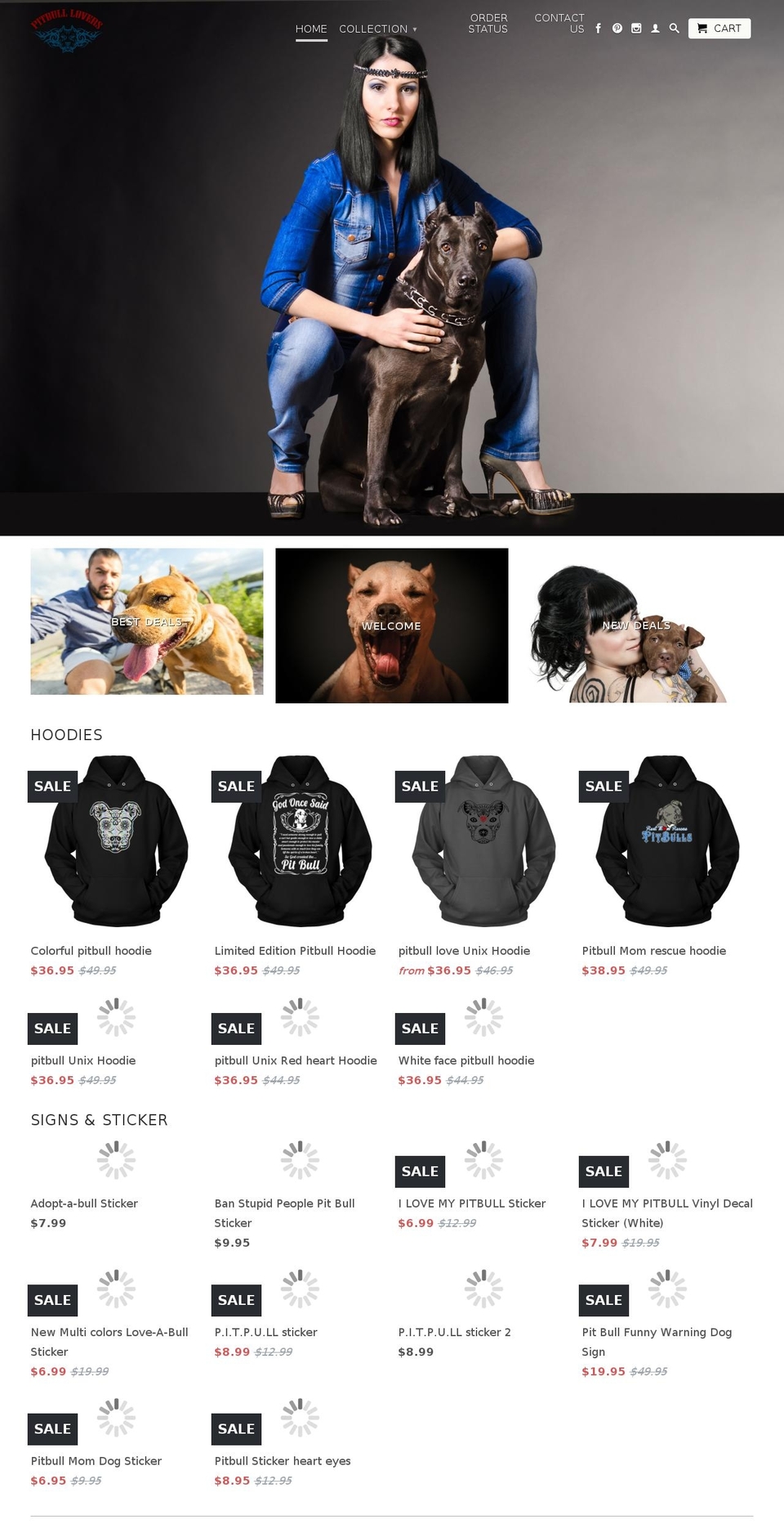pitbulllovershop.com shopify website screenshot