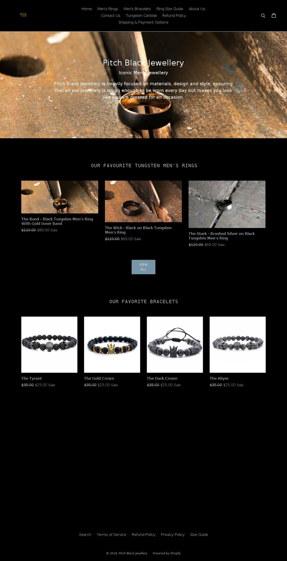 pitchblackjewellery.com — Shopify storefront screenshot