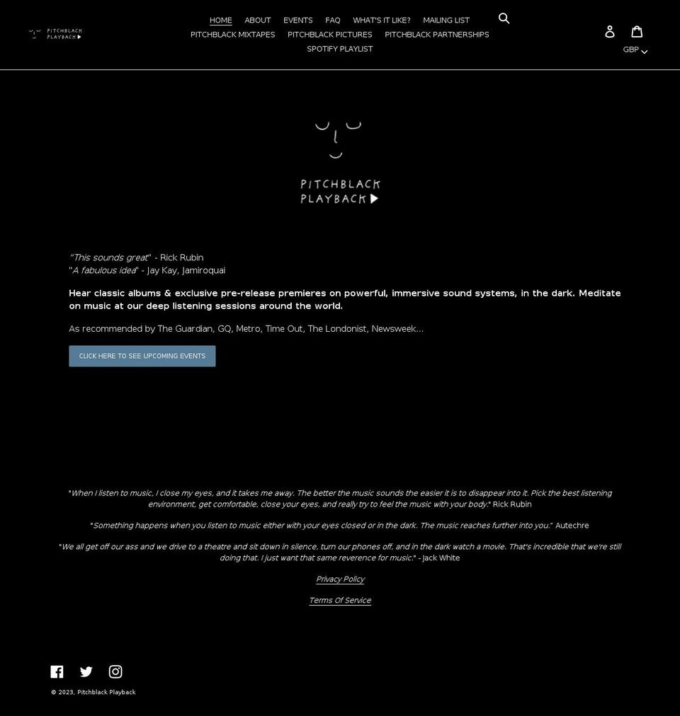 pitchblackplayback.com shopify website screenshot