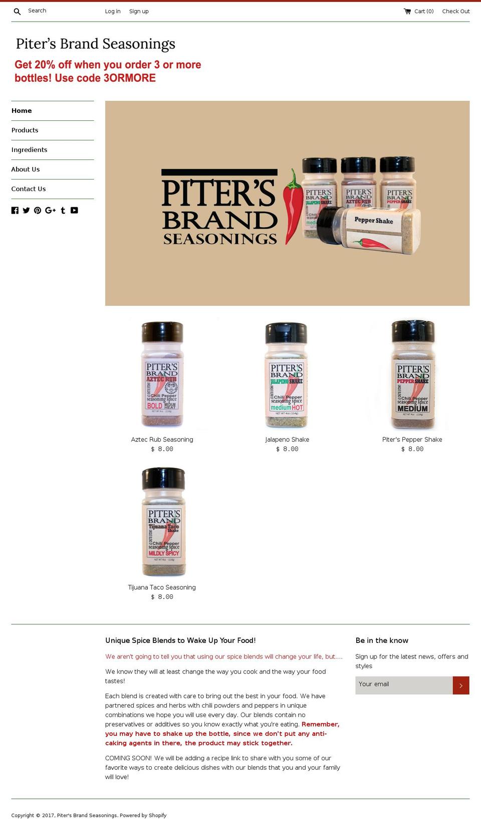 pitersbrandseasonings.com shopify website screenshot