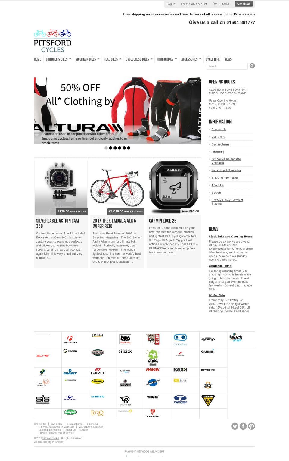 pitsfordcycles.co.uk shopify website screenshot