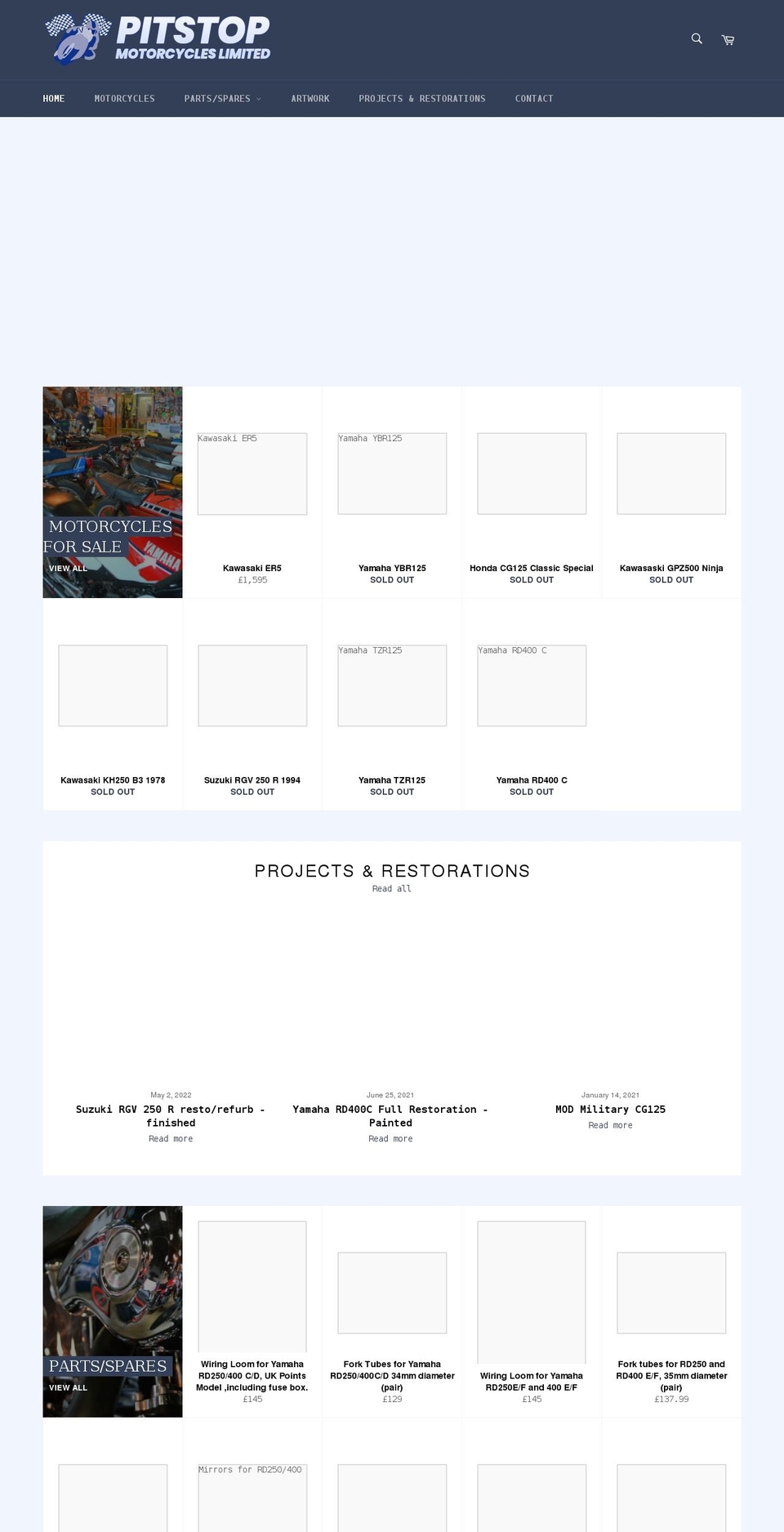 pitstopmotorcycles.co.uk shopify website screenshot
