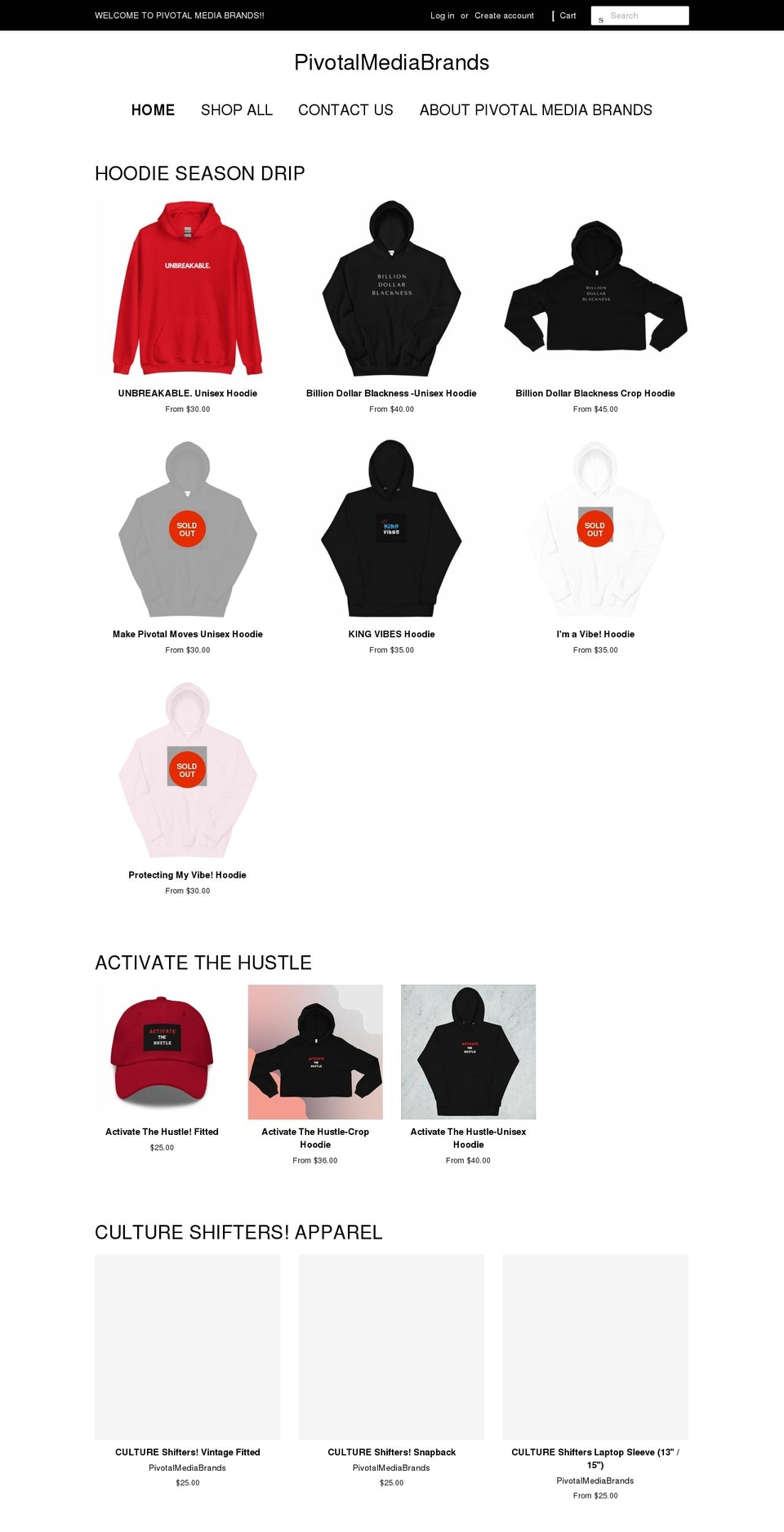 pivotalmediabrands.com shopify website screenshot