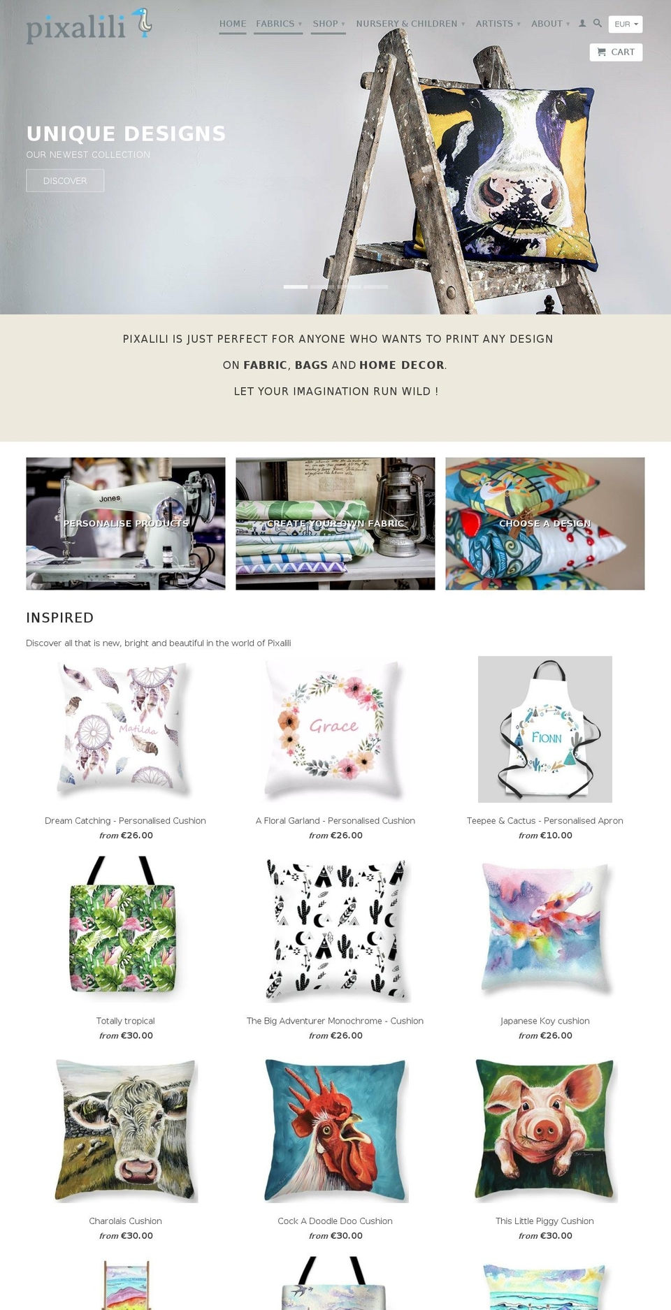 pixalilly.com — Shopify storefront screenshot