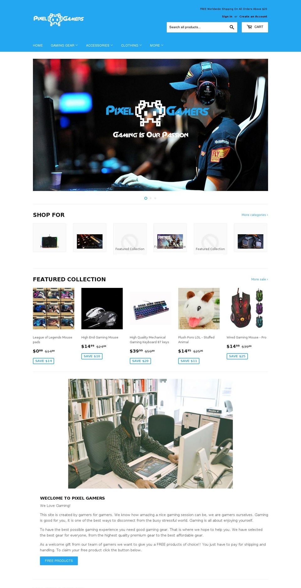 pixel-gamers.com — Shopify storefront screenshot