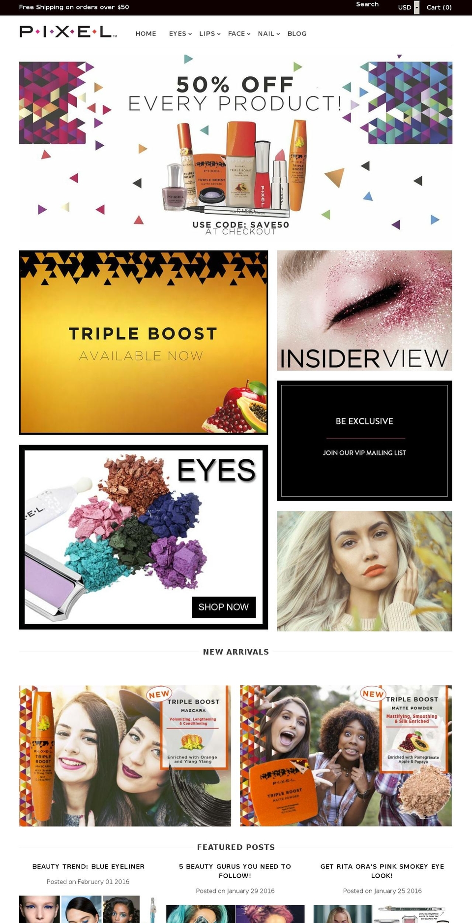 pixelcosmetics.com — Shopify storefront screenshot