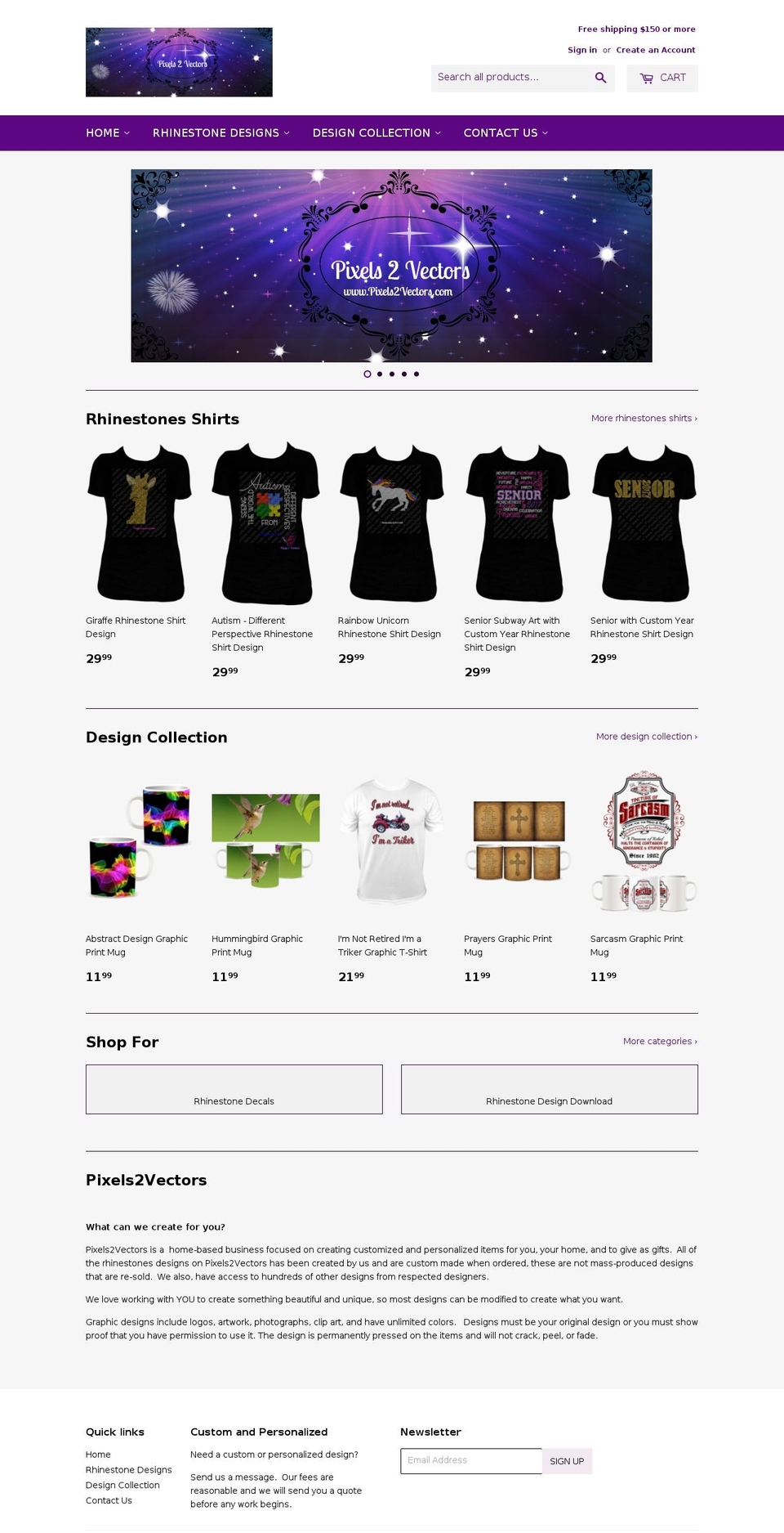 pixels2vectors.com shopify website screenshot