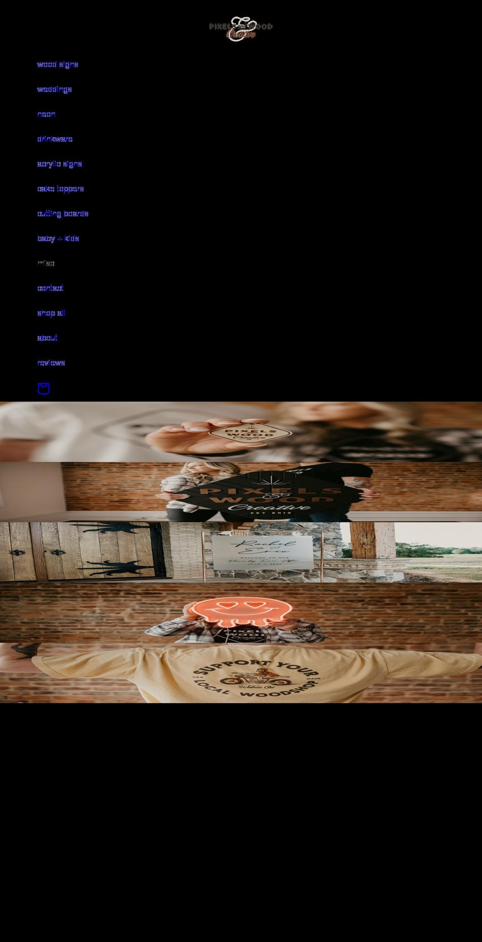 pixelsandwooddesign.com shopify website screenshot