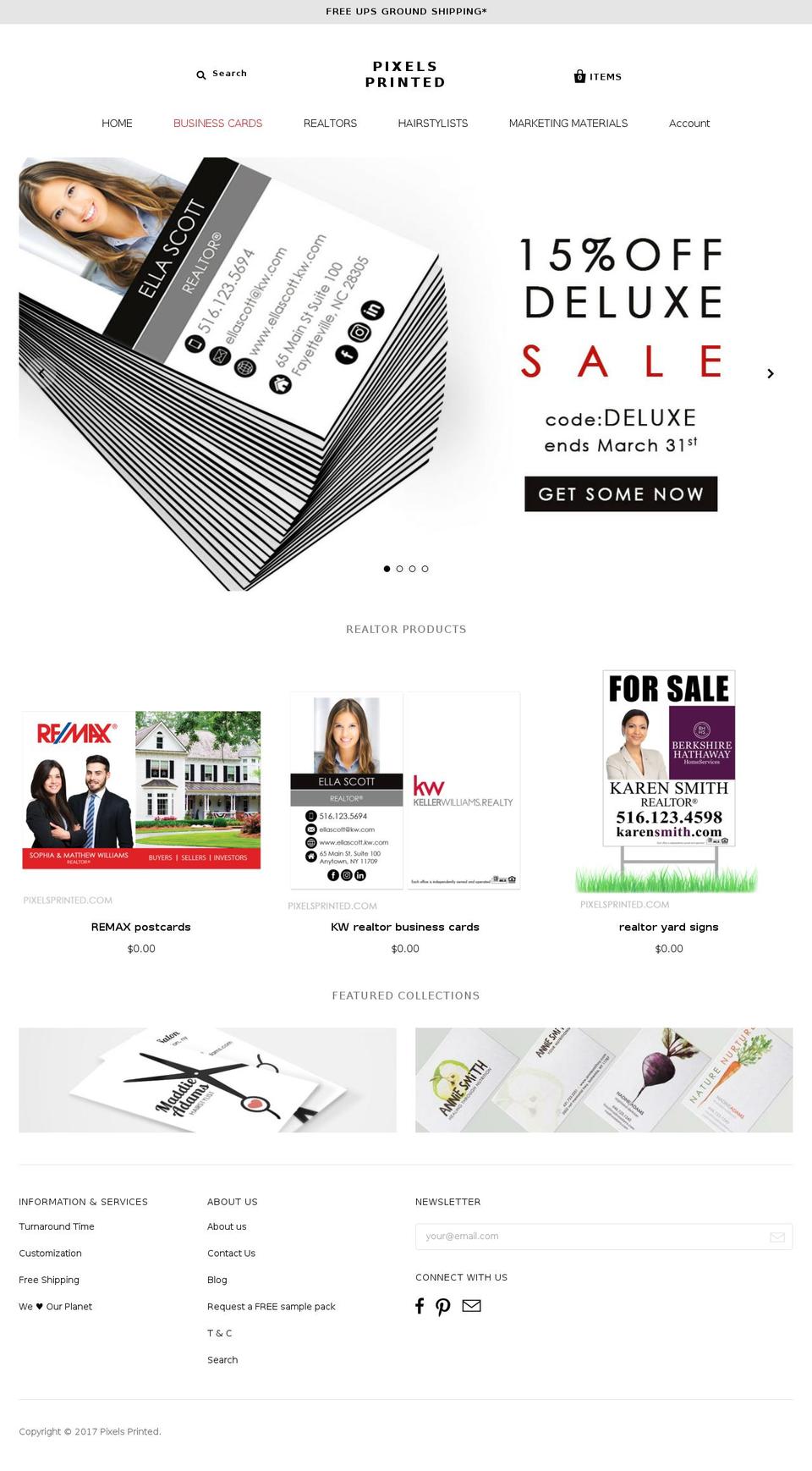 pixelsprinted.com shopify website screenshot