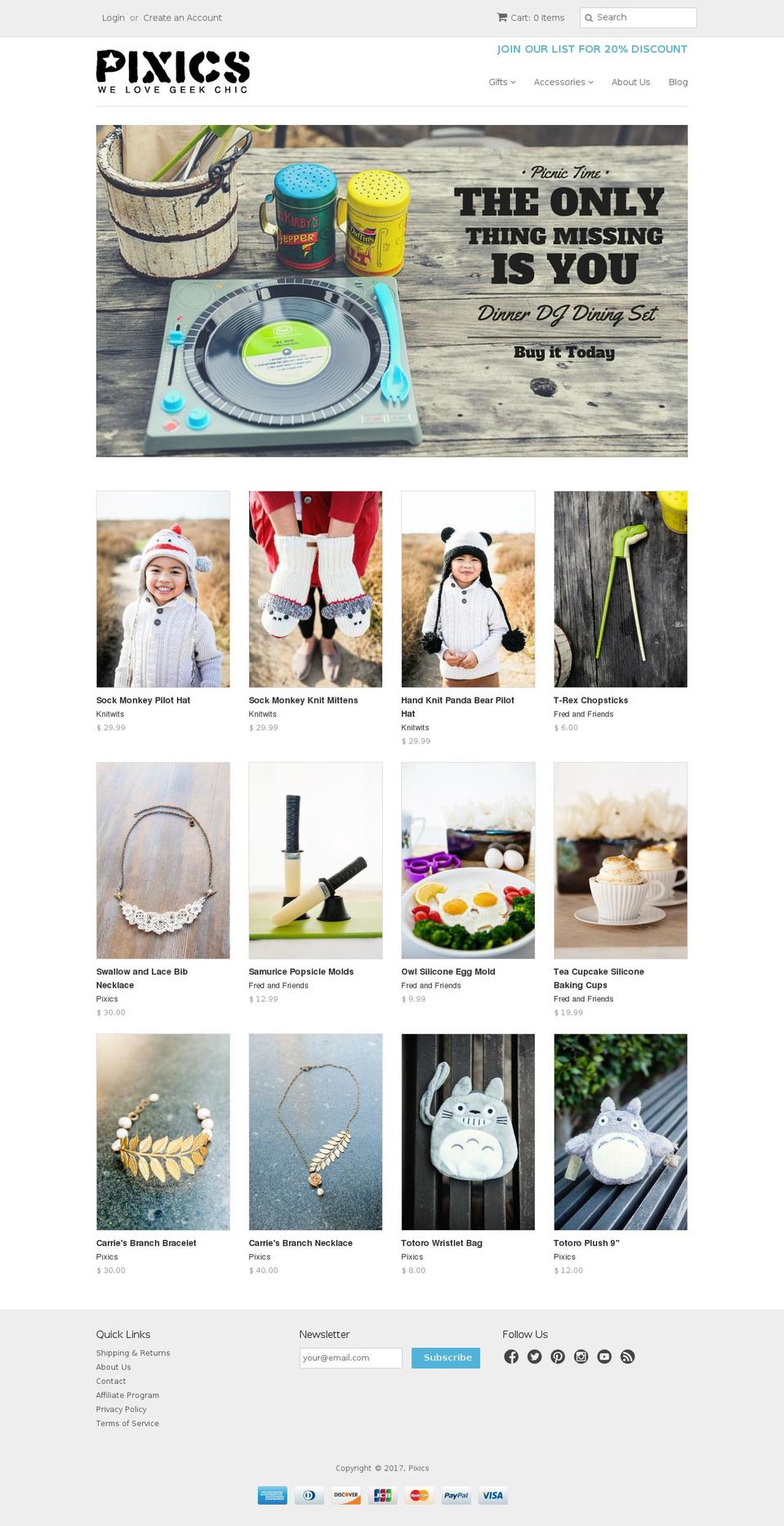 pixics.com shopify website screenshot