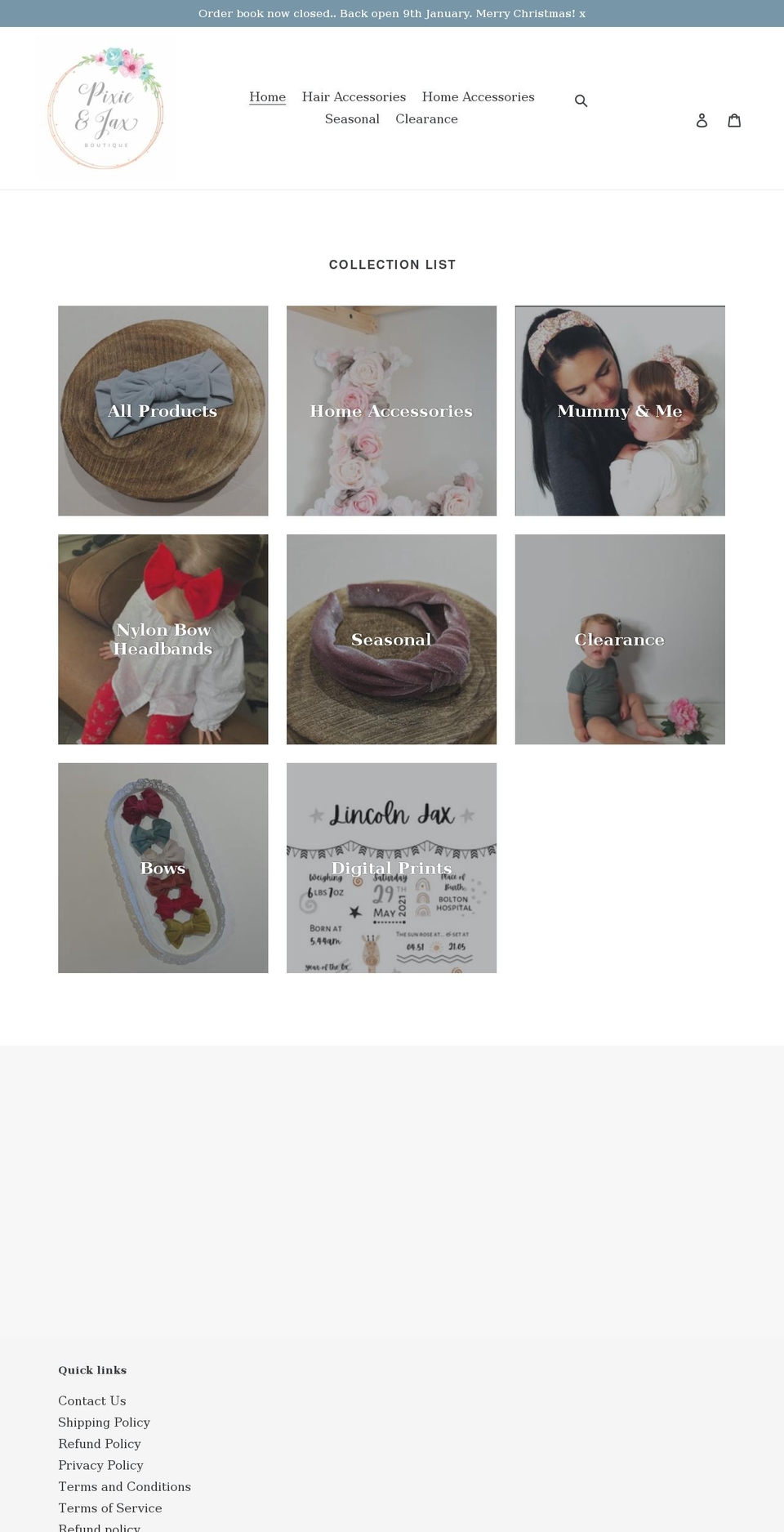 pixieandjax.com shopify website screenshot