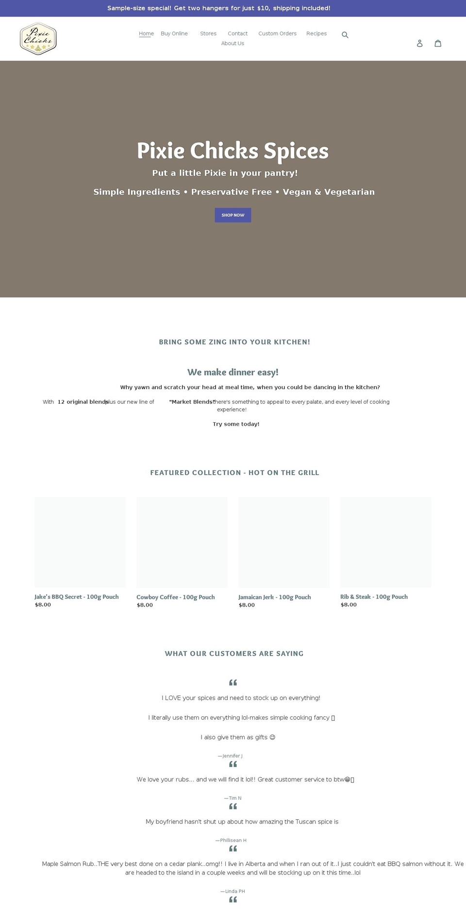 pixiechicks.ca shopify website screenshot
