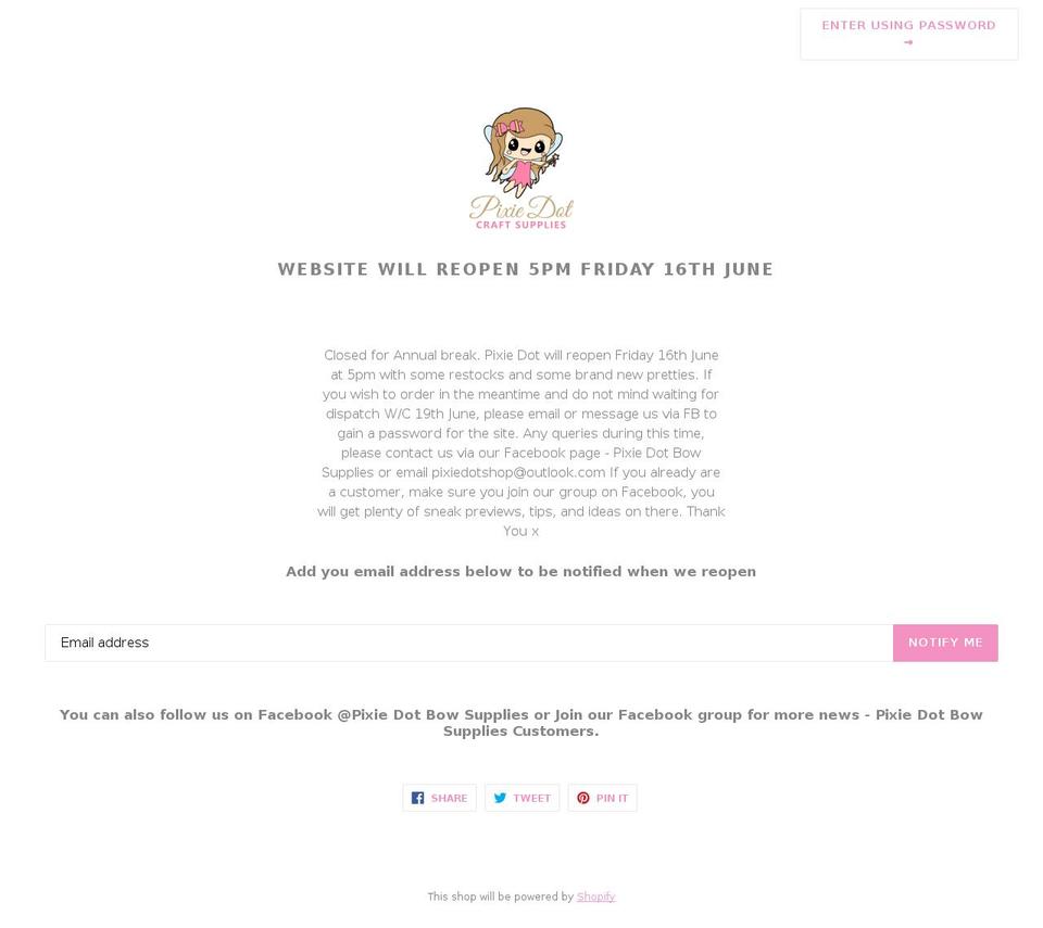 pixiedot.co.uk shopify website screenshot