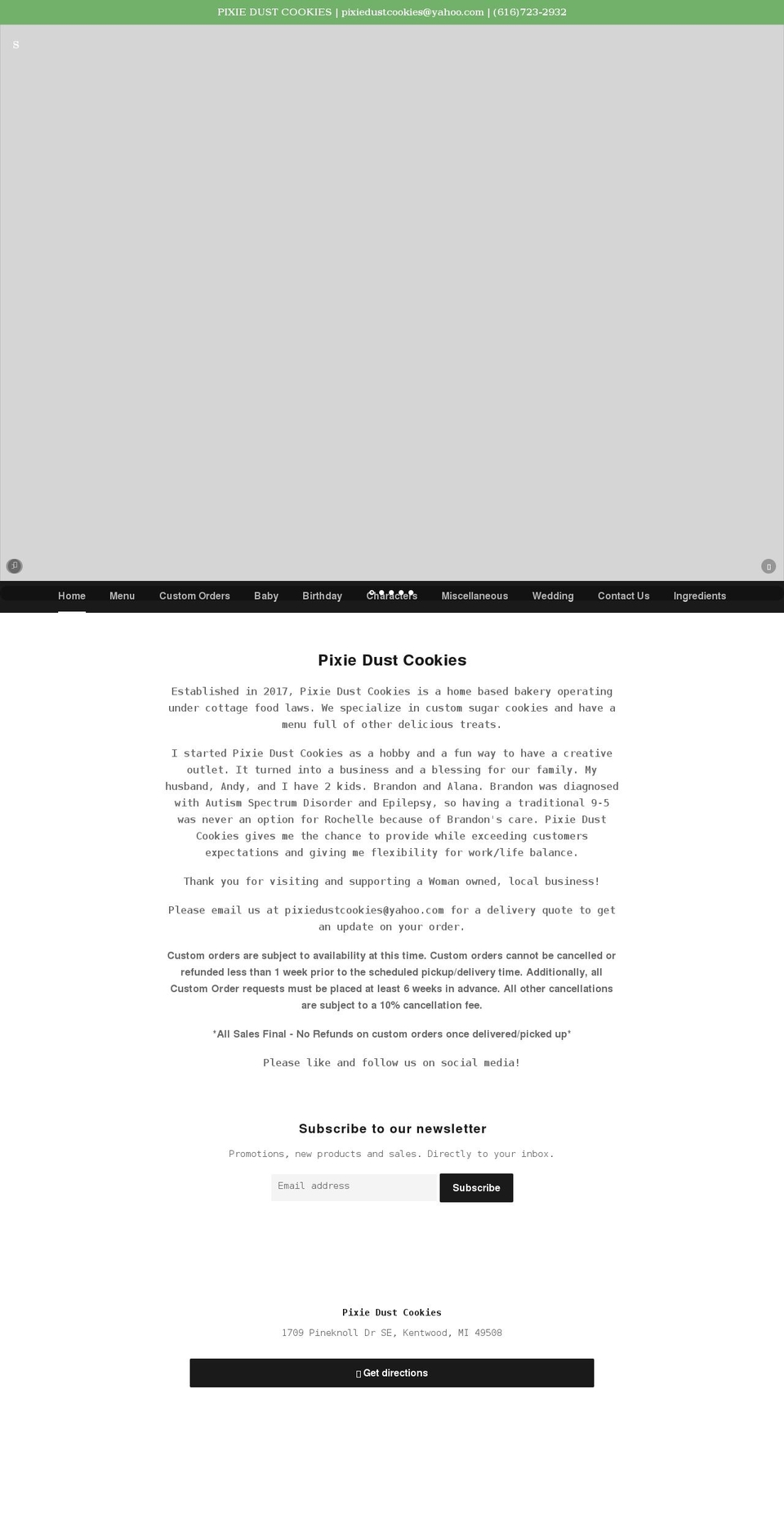 pixiedustcookies.com shopify website screenshot