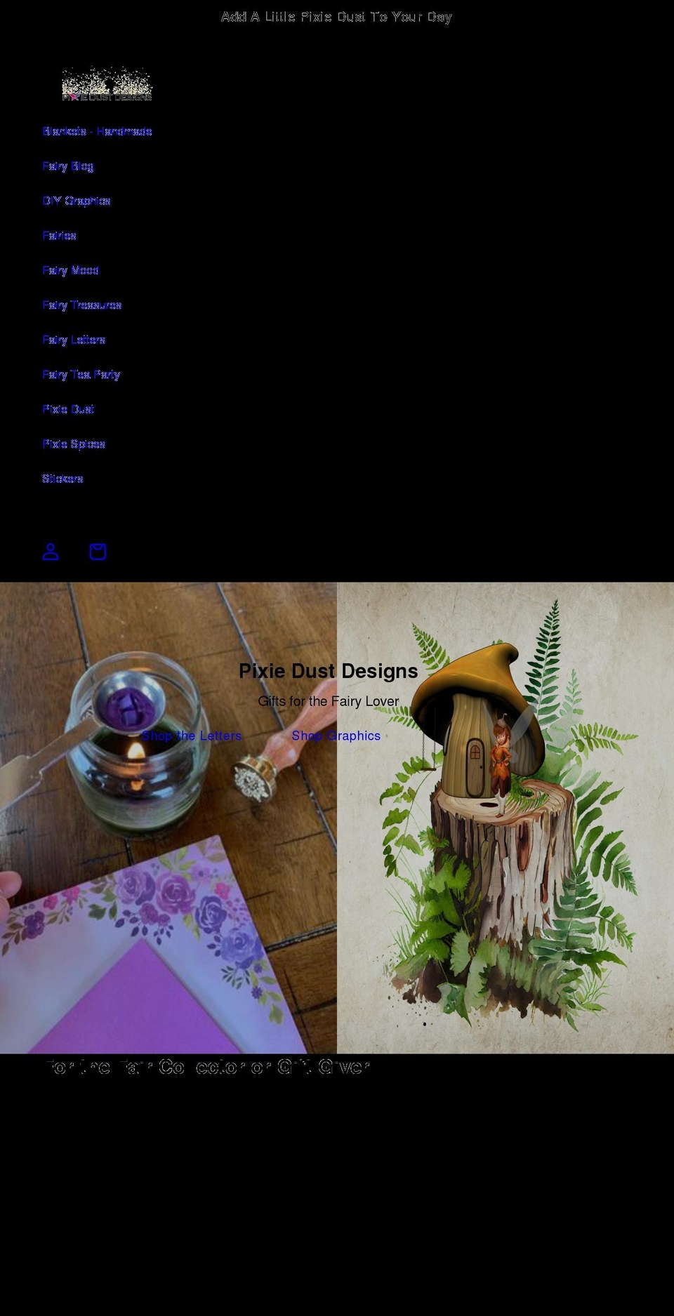 pixiedustdesigns.net shopify website screenshot