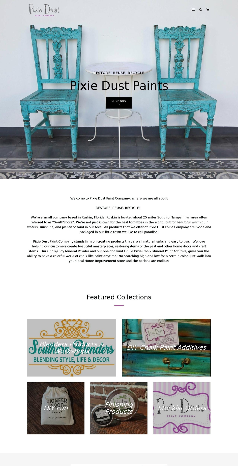 pixiedustpaintcompany.com shopify website screenshot
