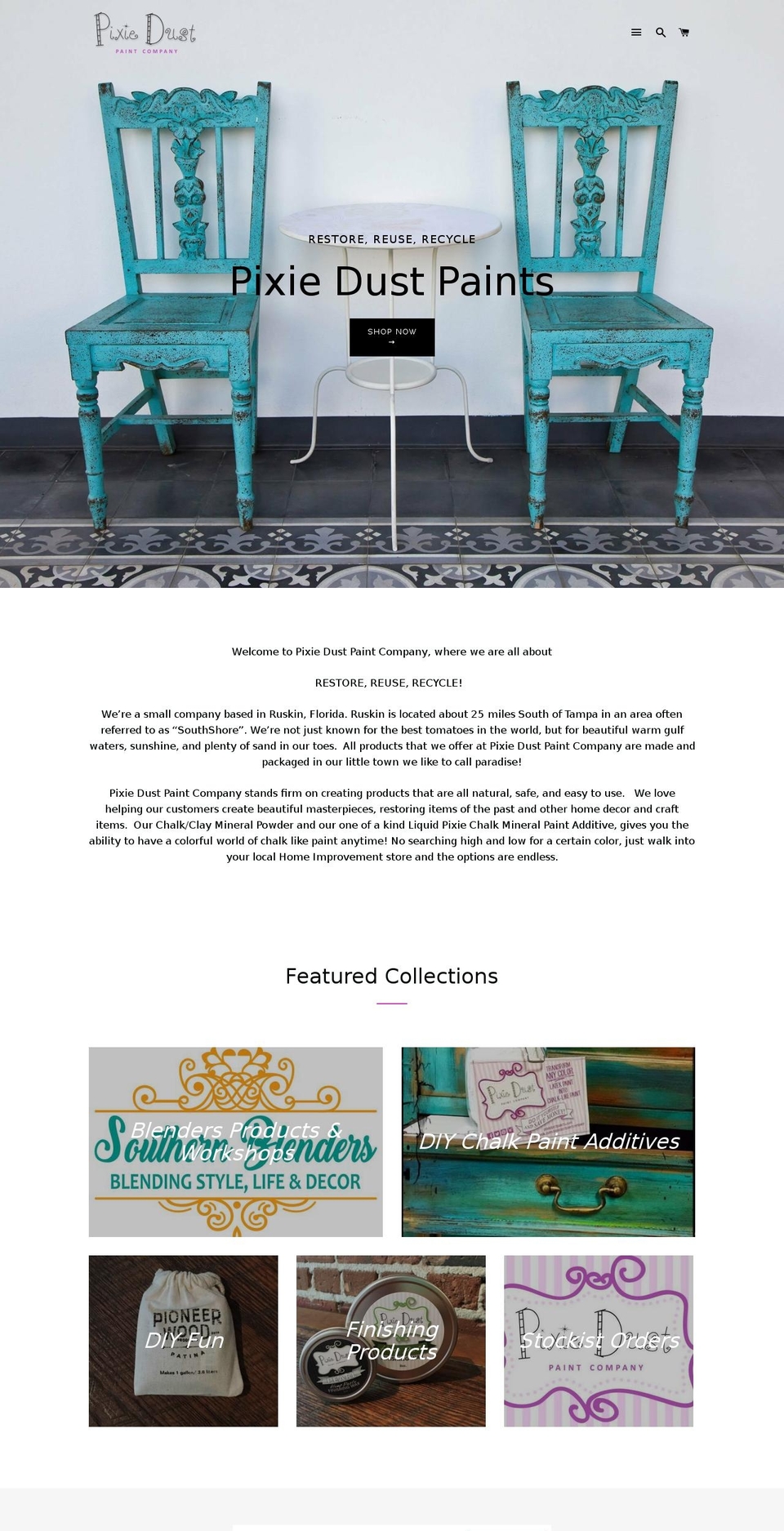 pixiedustpaints.com shopify website screenshot