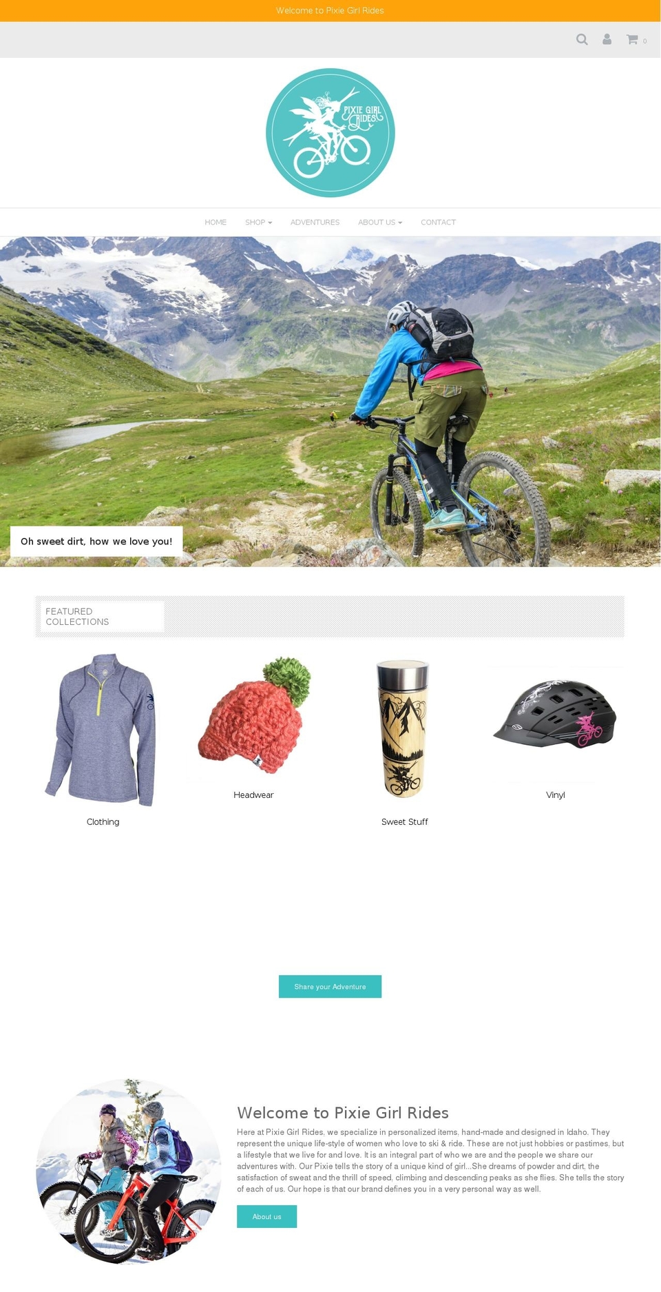 pixiegirlrides.com shopify website screenshot