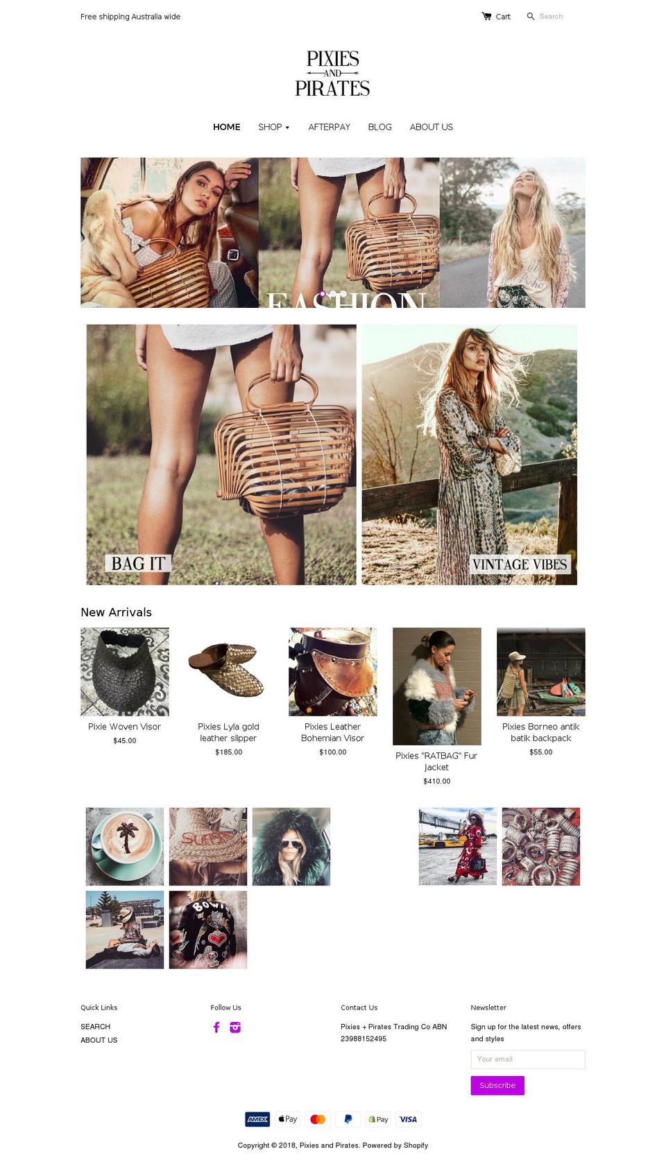 pixiesandpirates.com.au shopify website screenshot