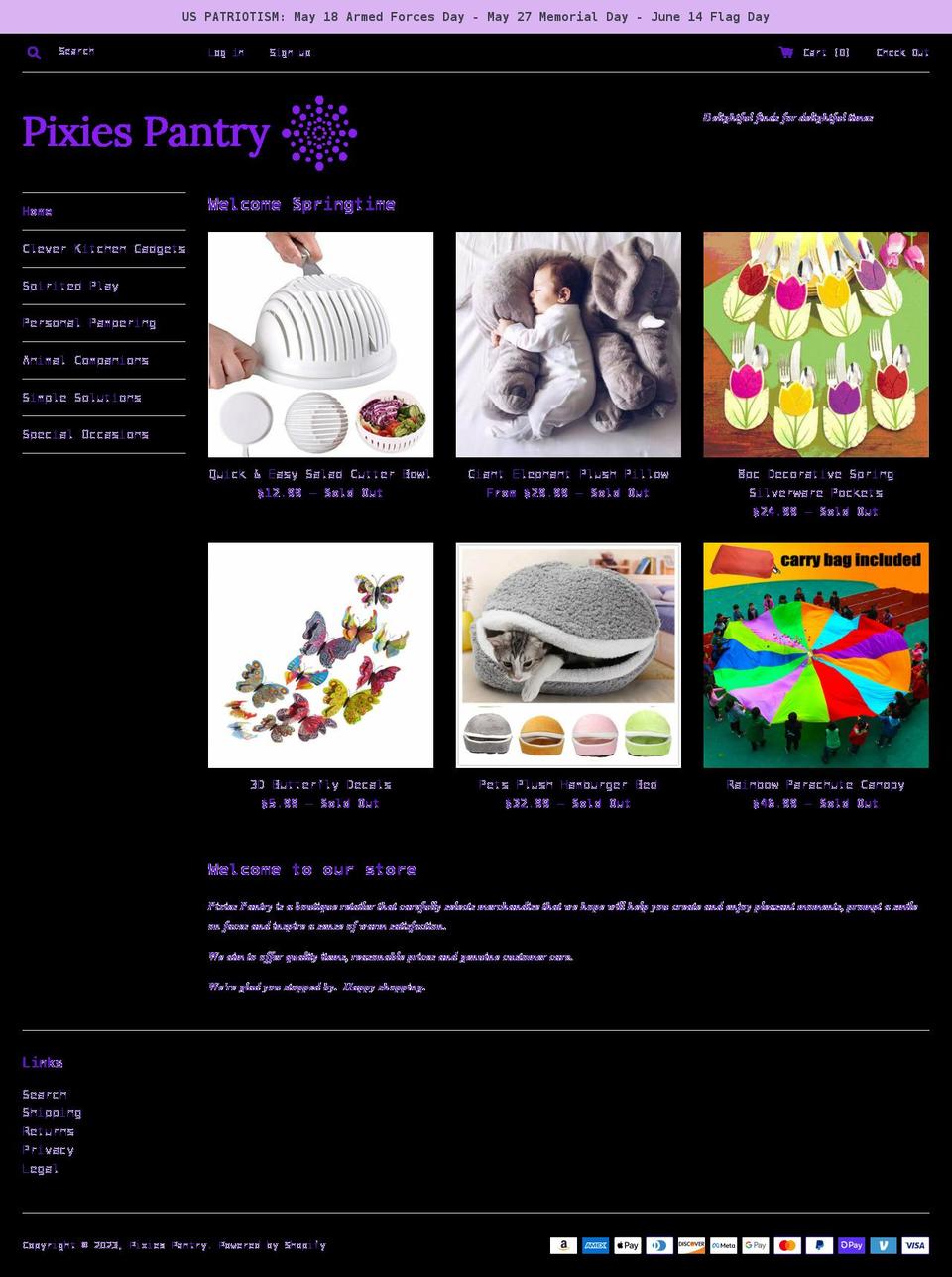 pixiespantry.com shopify website screenshot