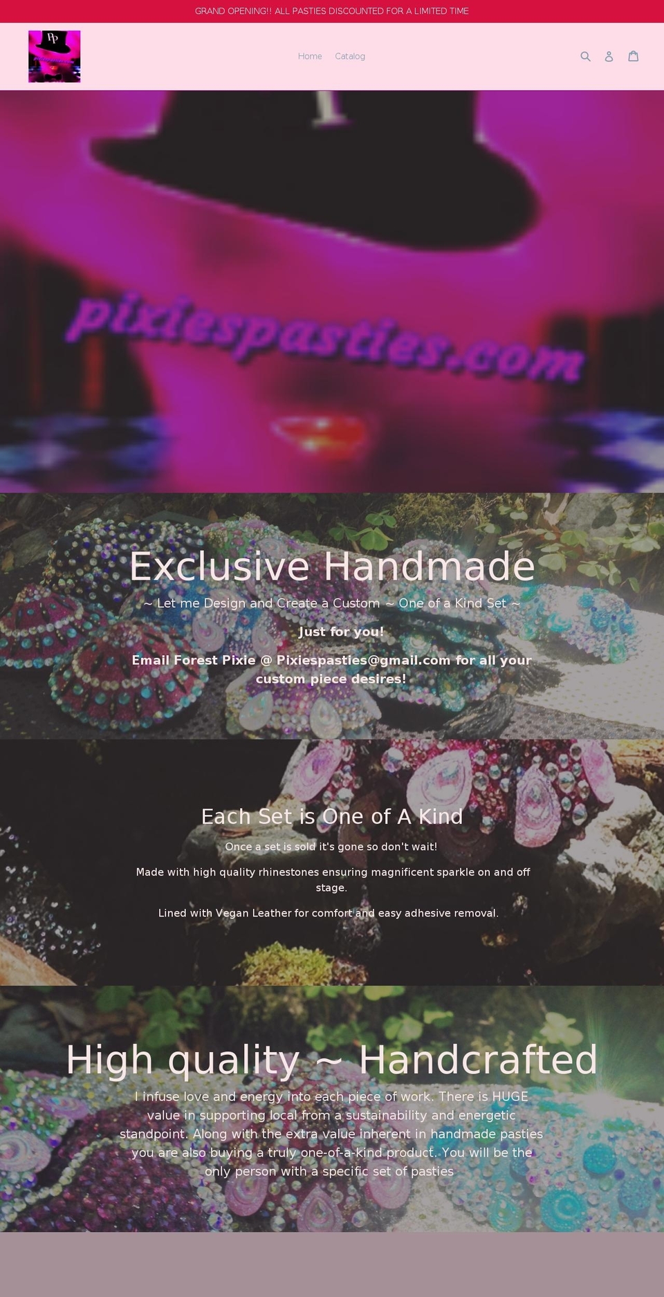 pixiespasties.com — Shopify storefront screenshot