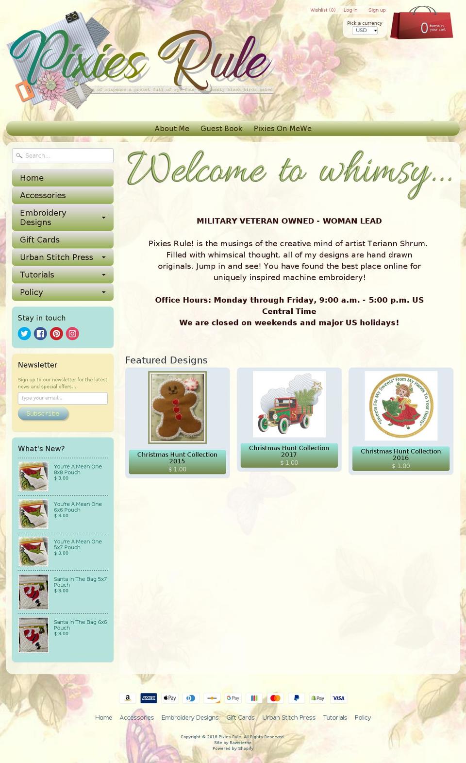 pixiesrule.net shopify website screenshot