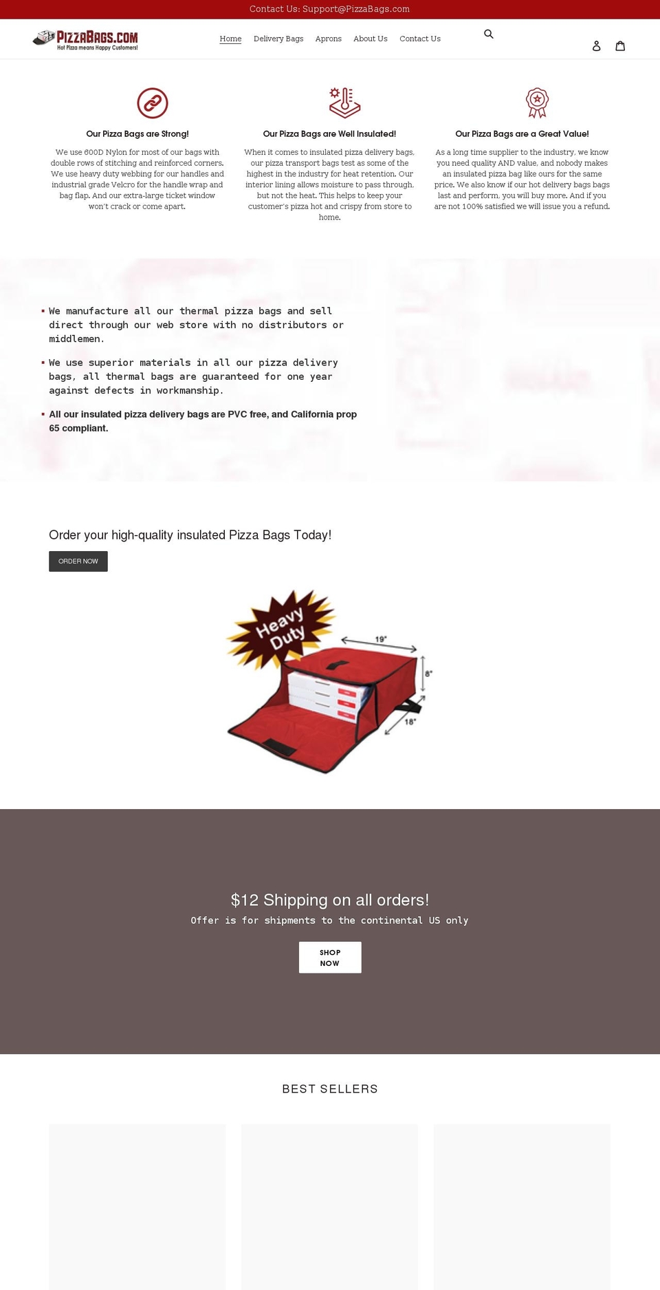 pizzabags.com shopify website screenshot