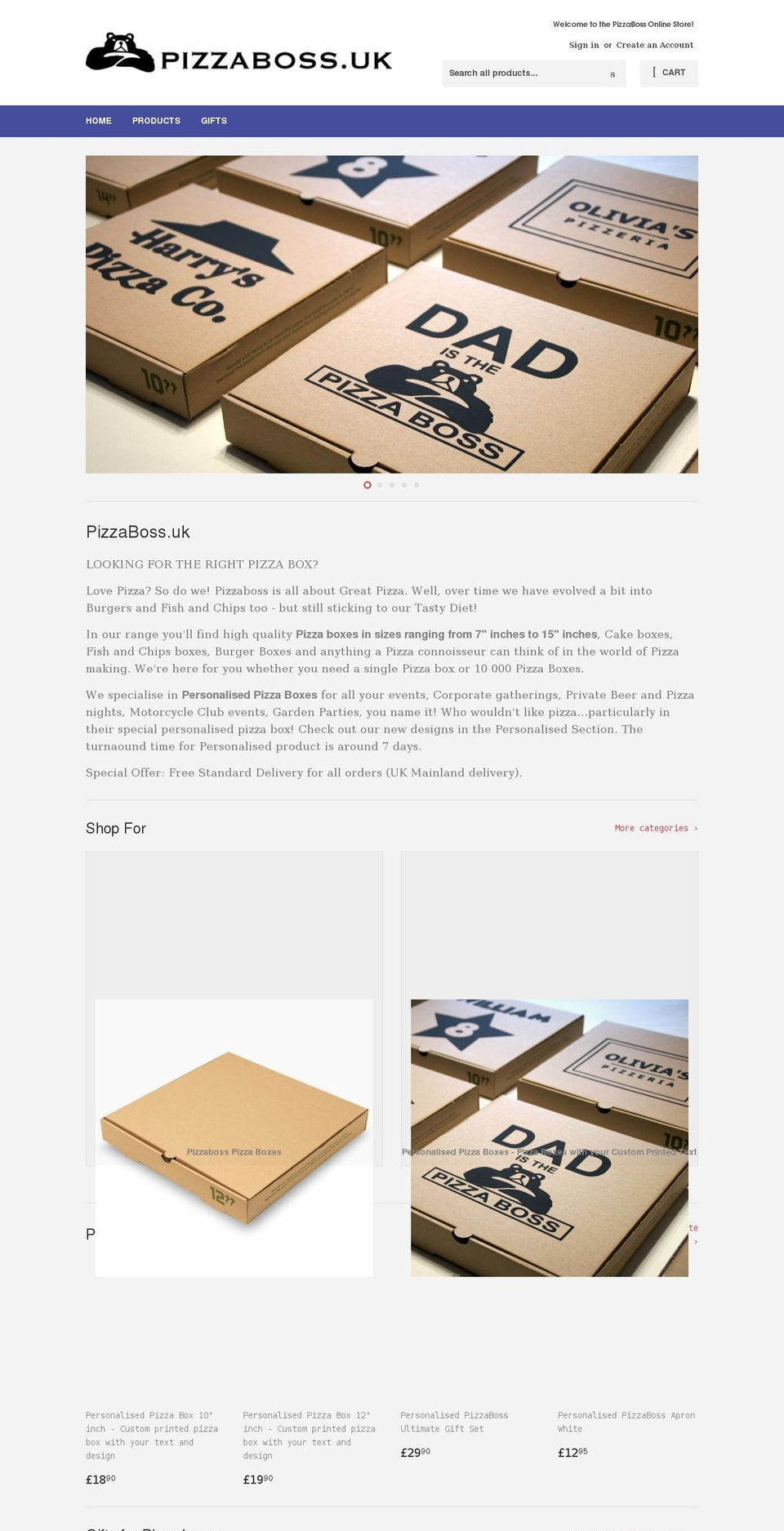 pizzaboss.uk shopify website screenshot