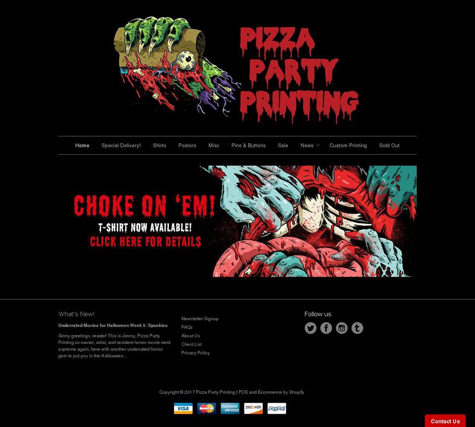 pizzapartyprinting.com shopify website screenshot