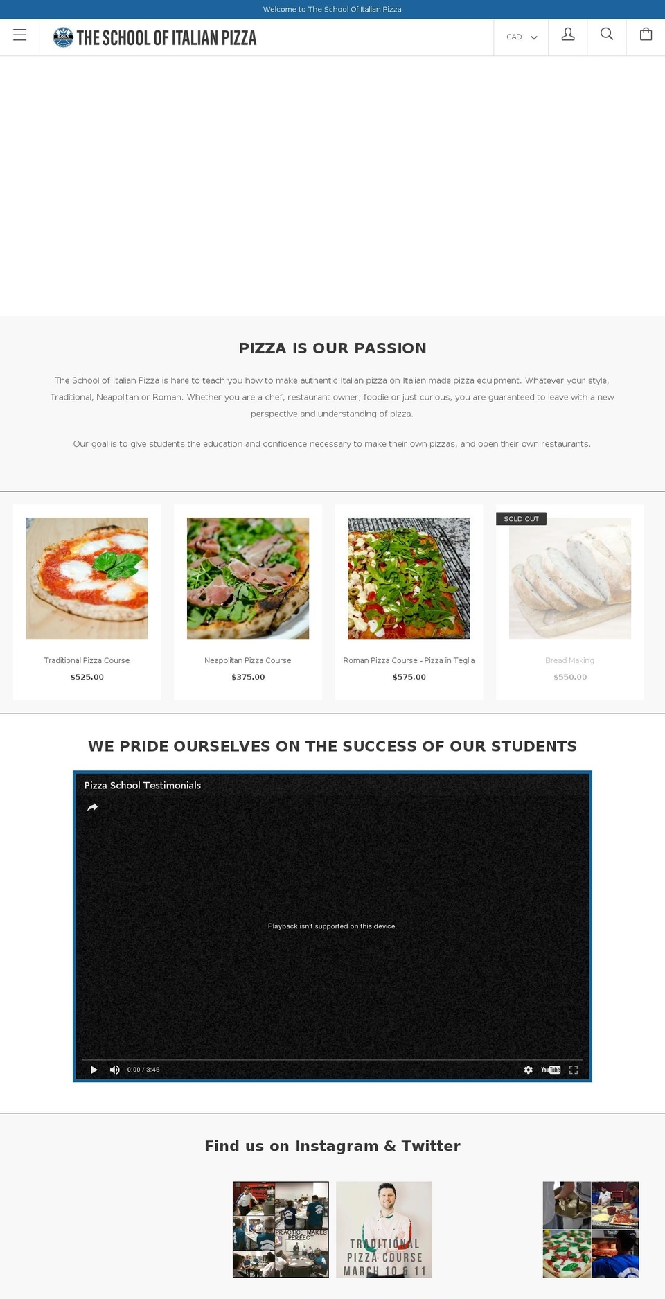 pizzaschool.ca shopify website screenshot