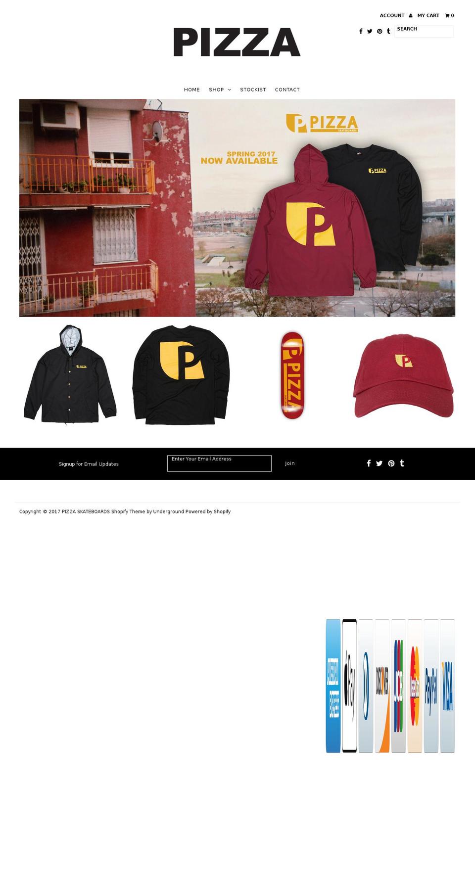 pizzaskateboards.com shopify website screenshot