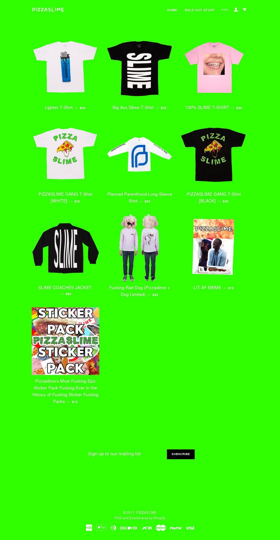 pizzaslimegang.com shopify website screenshot