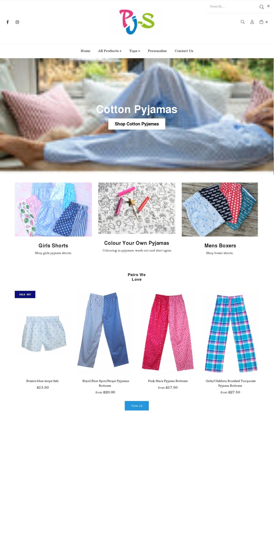 pj-s.co.uk shopify website screenshot