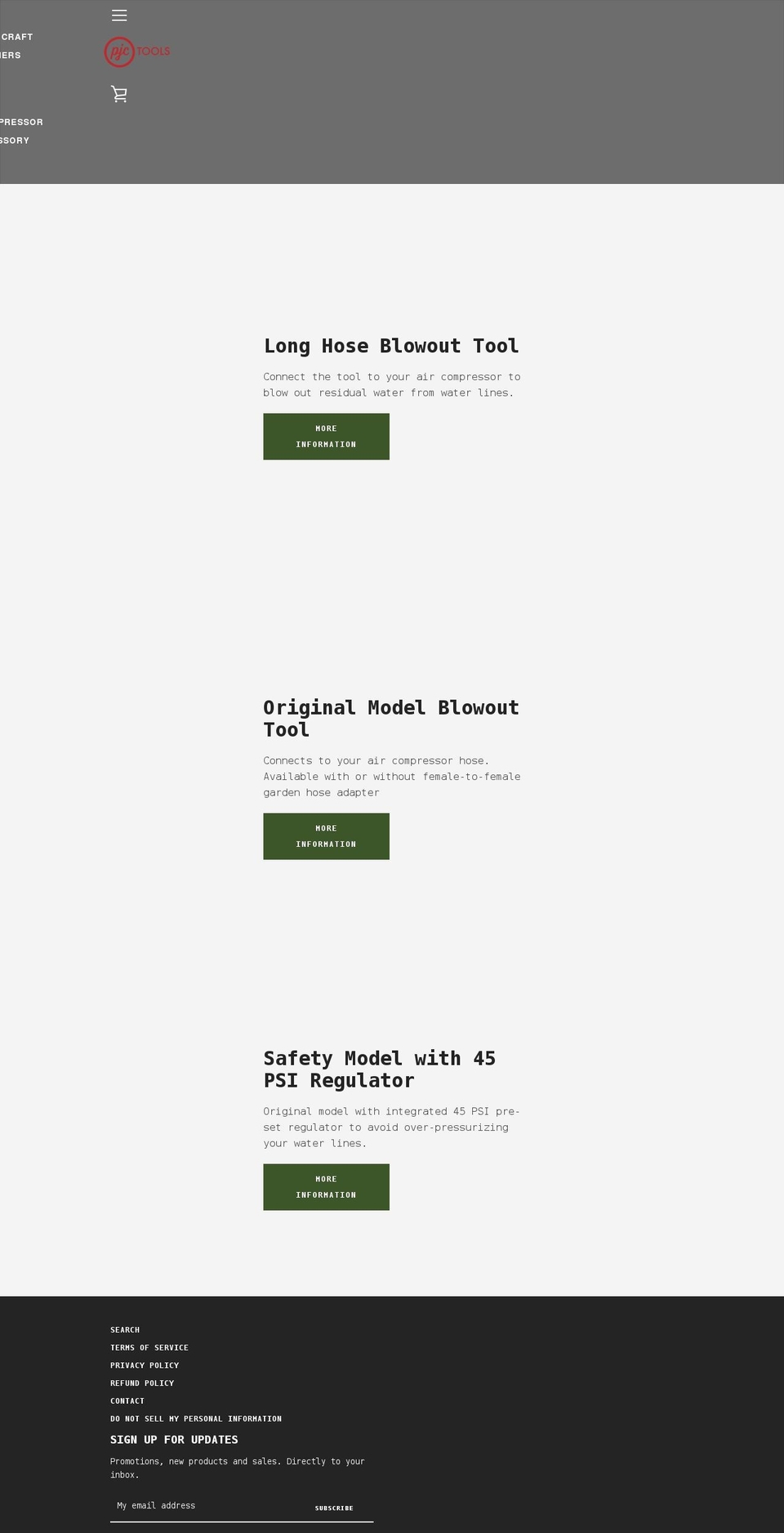 pjctools.com shopify website screenshot