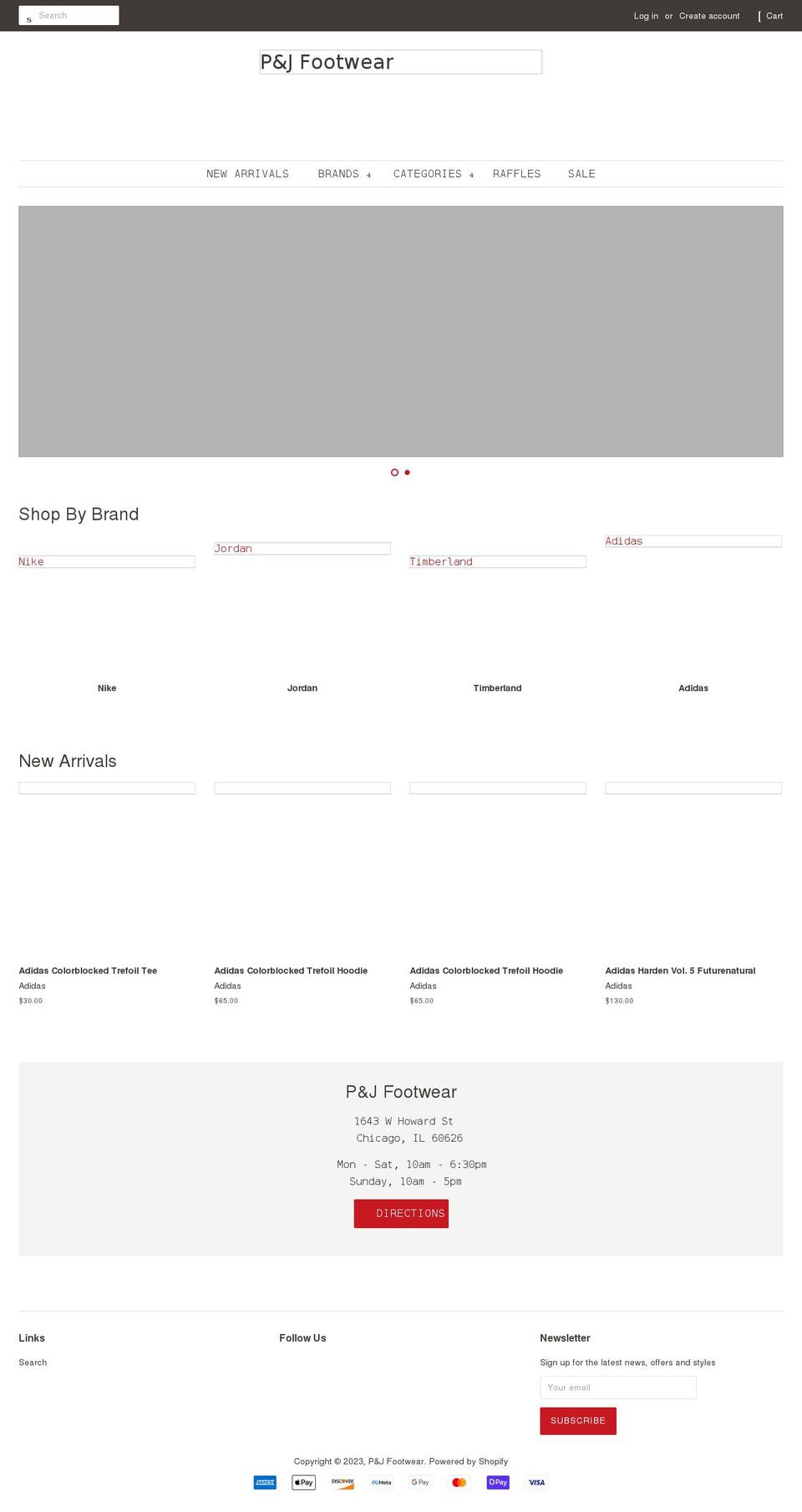 pjfootwear.com shopify website screenshot
