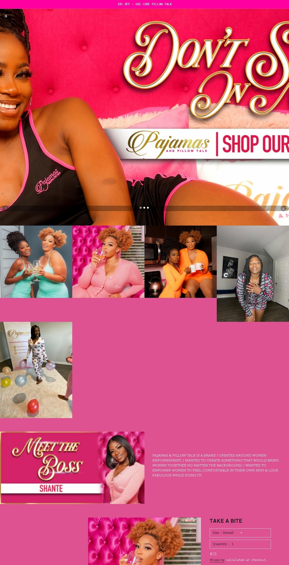 pjsandpillowtalk.com shopify website screenshot