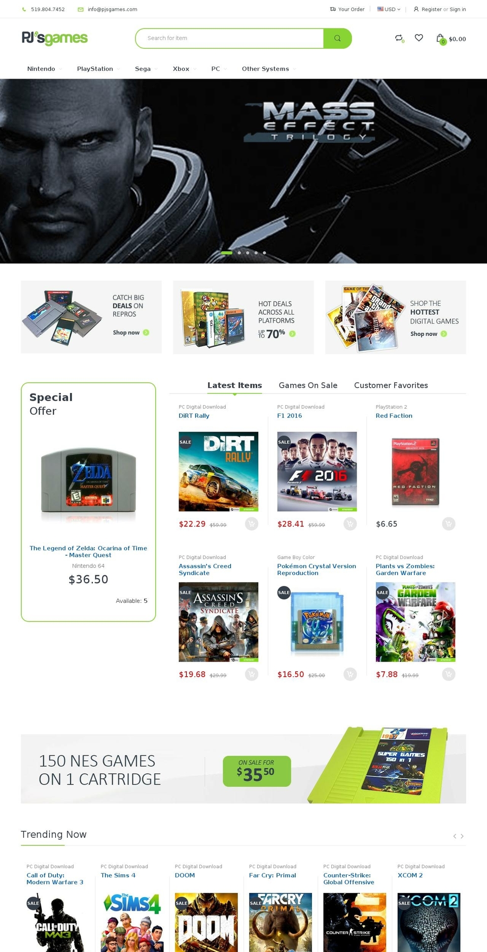 pjsgames.com shopify website screenshot