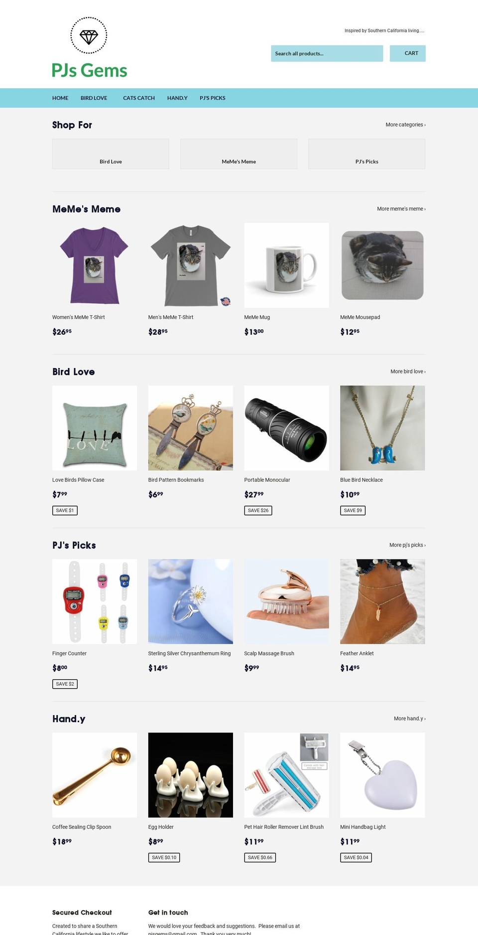 pjsgems.com — Shopify storefront screenshot