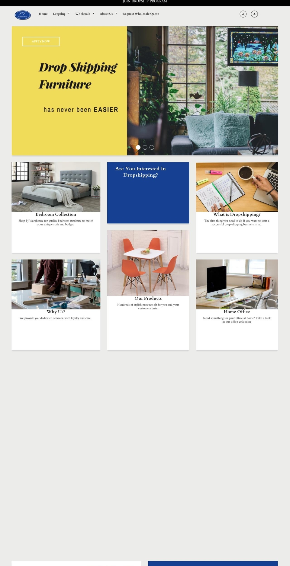 pjwarehouse.com shopify website screenshot