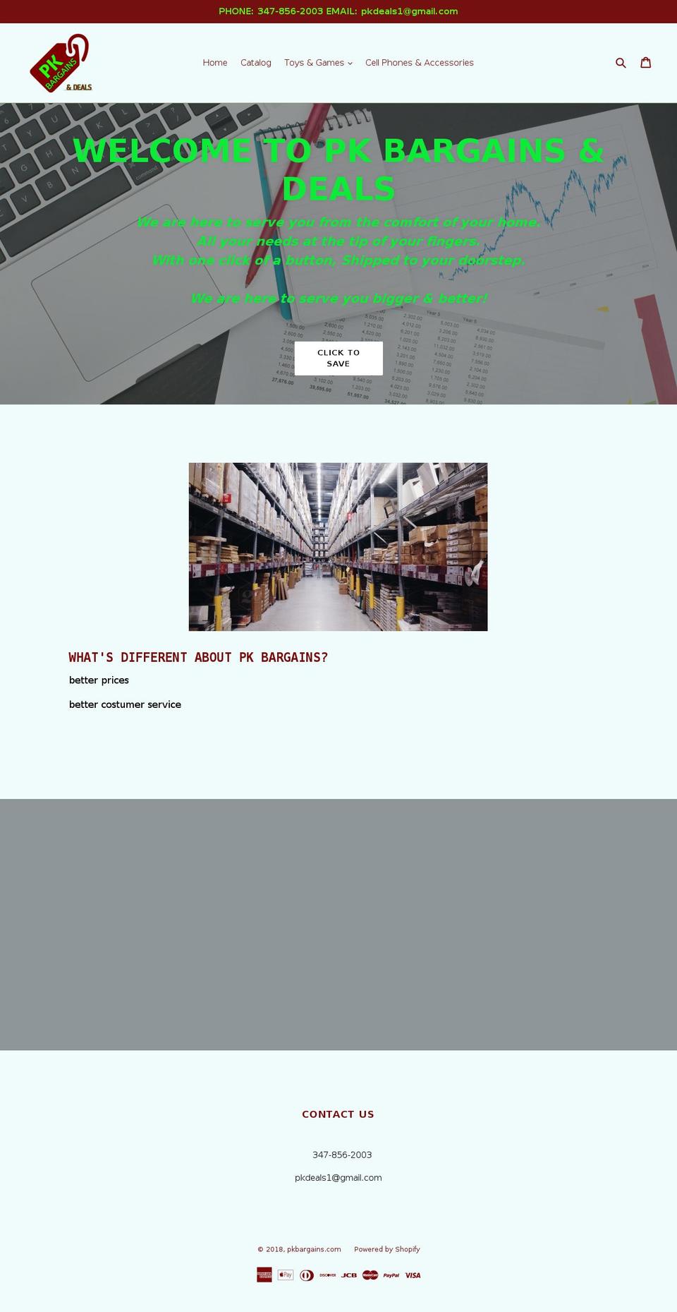 pkbargains.com shopify website screenshot
