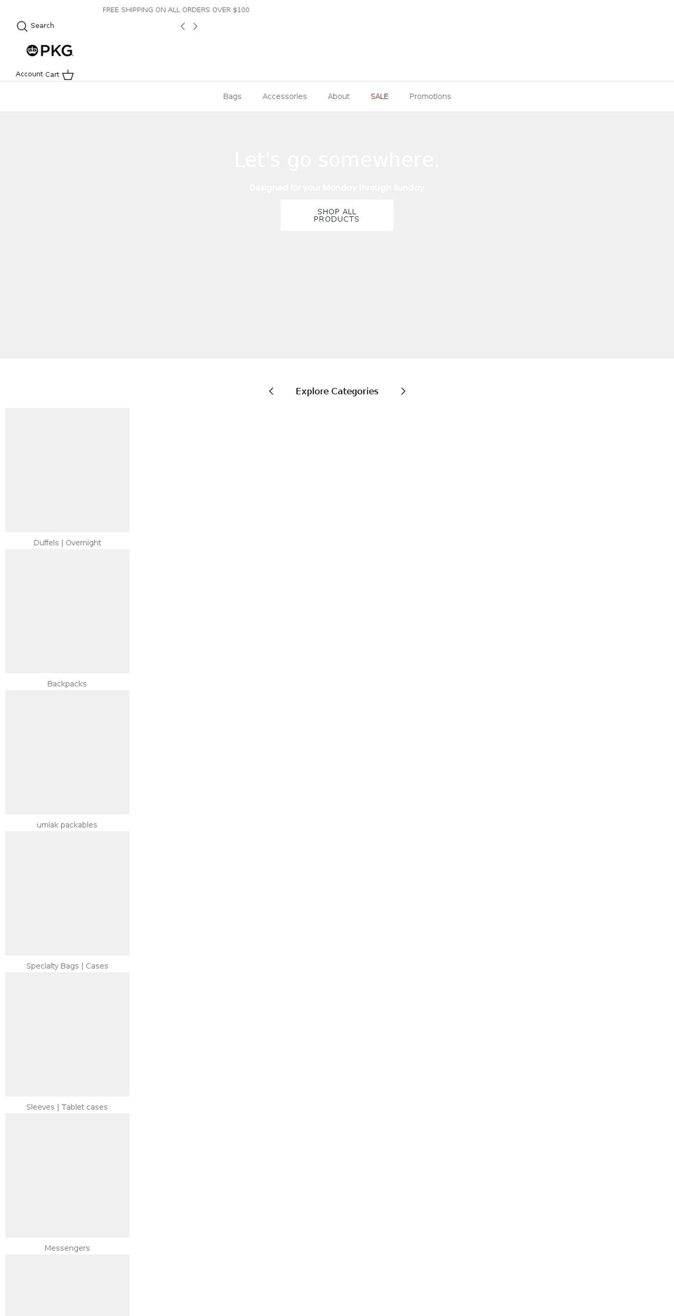 pkgcarrygoods.com shopify website screenshot