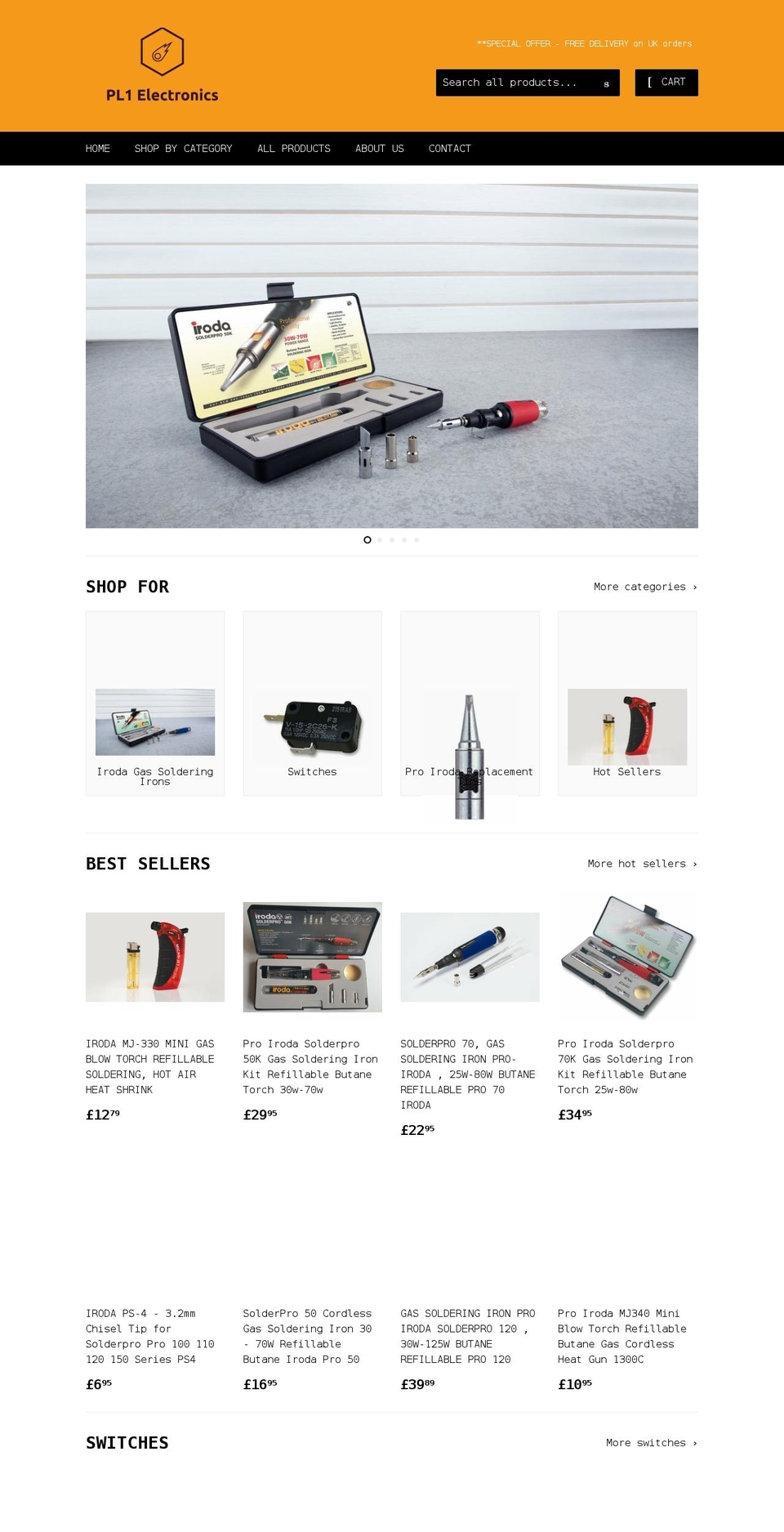 pl1electronics.co.uk shopify website screenshot